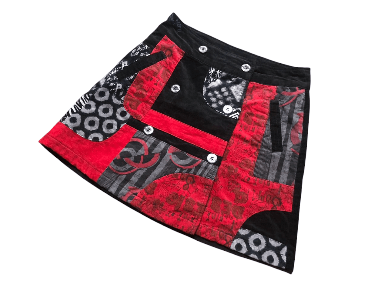 Designer × Japanese Brand Rare💥Desigual Corduroy Double Button Mini Skirt Size 29" - 1 Thumbnail