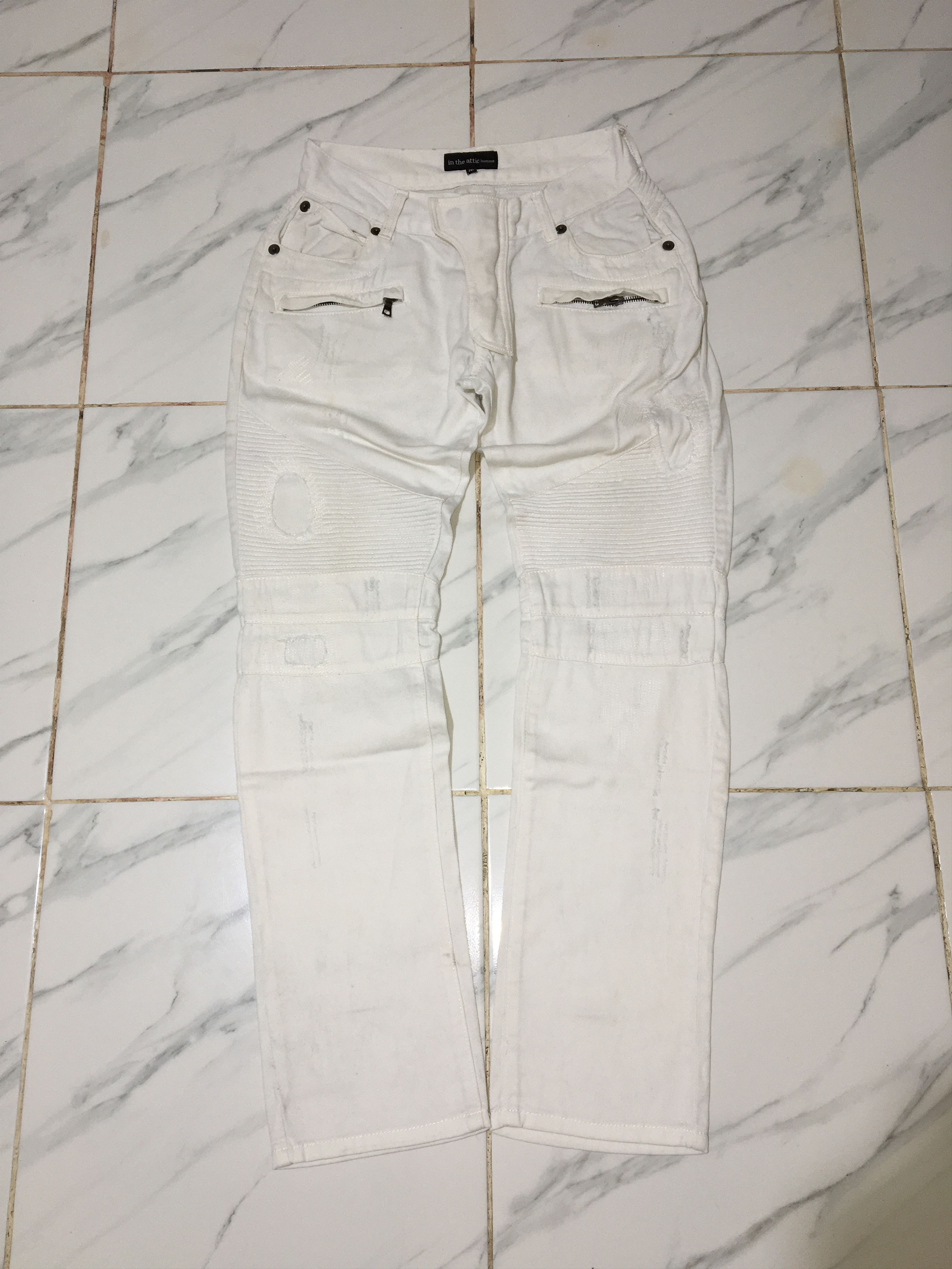 In The Attic In The Attic Biker White Denim Pants Size US 29 - 1 Thumbnail