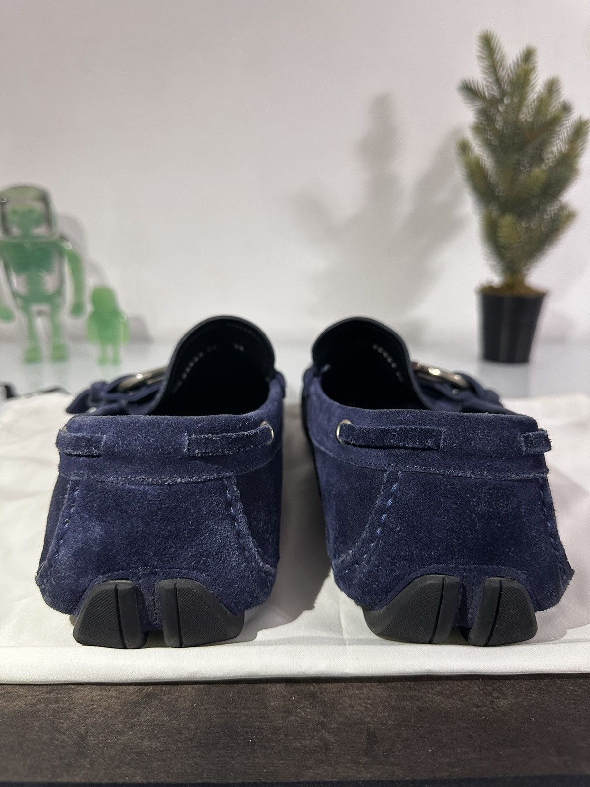 Salvatore Ferragamo Navy Blue Suede Mocasines Size US 11.5 / EU 44-45 - 6 Thumbnail