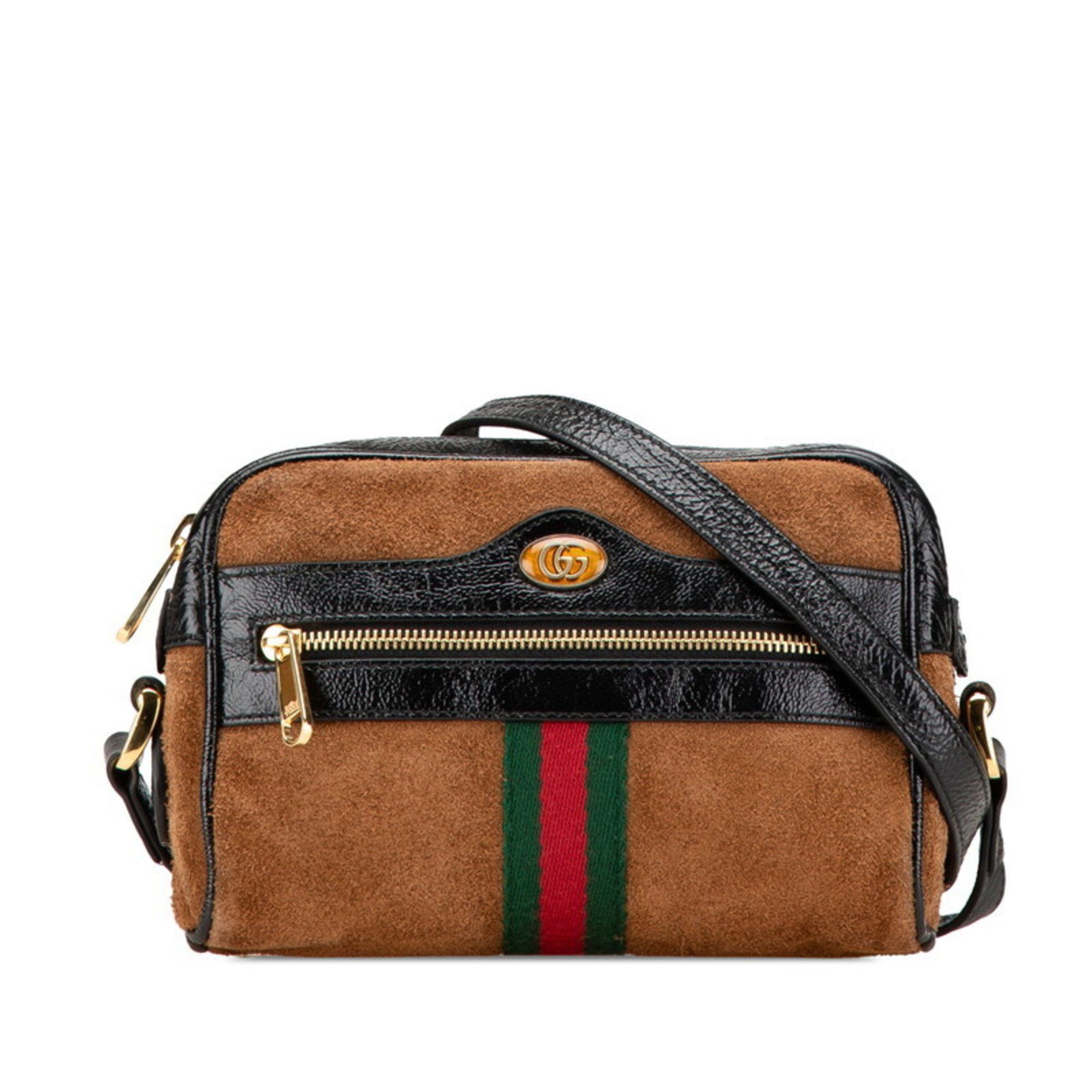Gucci Shelly Ophidia Shoulder Bag 573321 Brown Multicolor Suede Patent Leather Women's Gucci