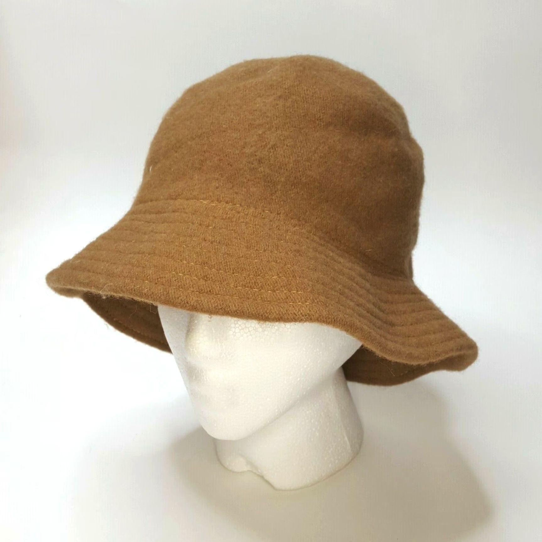 FELT Vintage 80s Wool Beige Felt Hat Womens Bucket M Cap Winter Crusher Warm Brown Brand HaT Vintage Yes Wool 100% Felt Size ONE SIZE - 3 Thumbnail