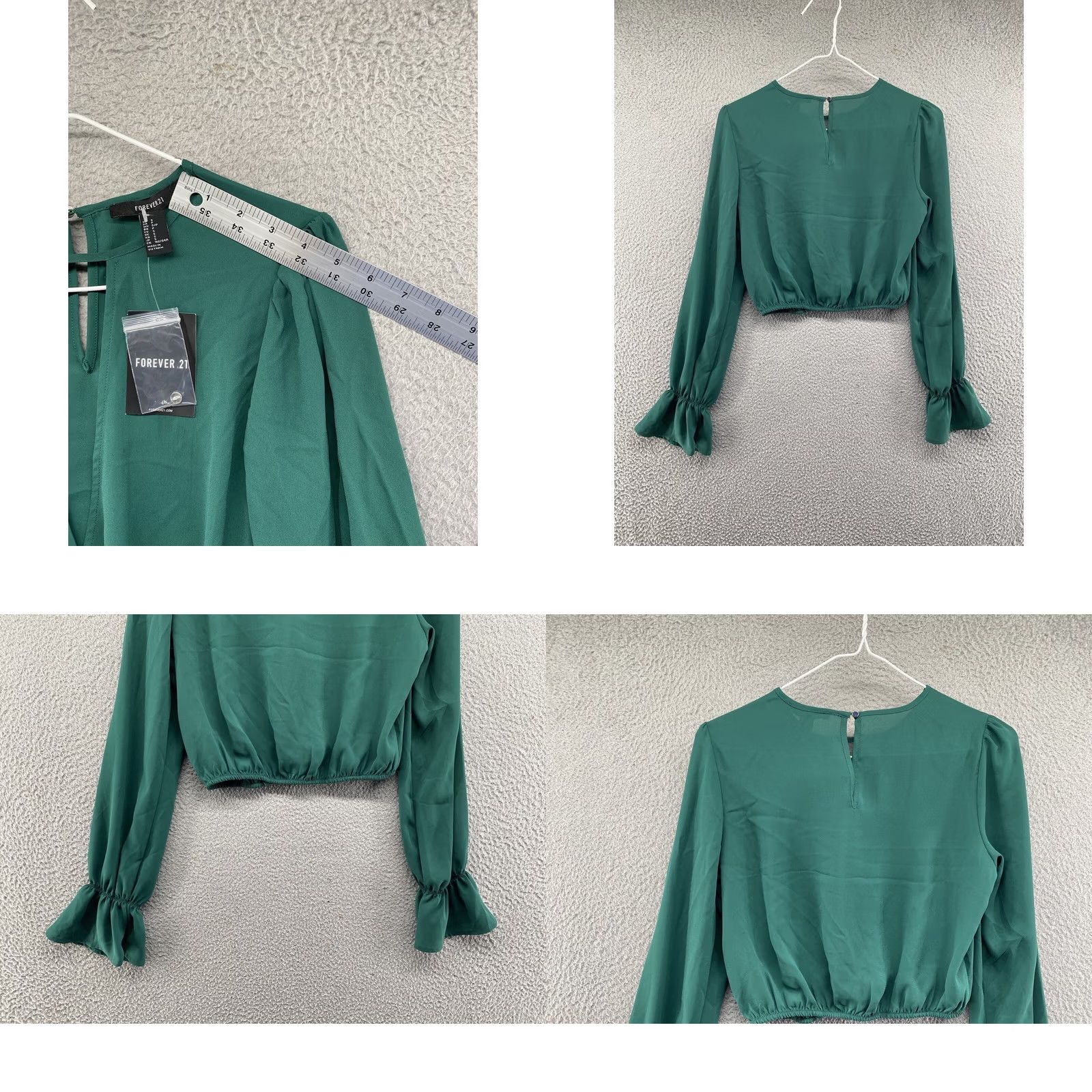 Forever 21 Forever 21 Women's Hunter Green Woven Crop Top Size S Blouse Elastic Cropped Shirt Womens Green 90s? Size S / US 4 / IT 40 - 8 Thumbnail