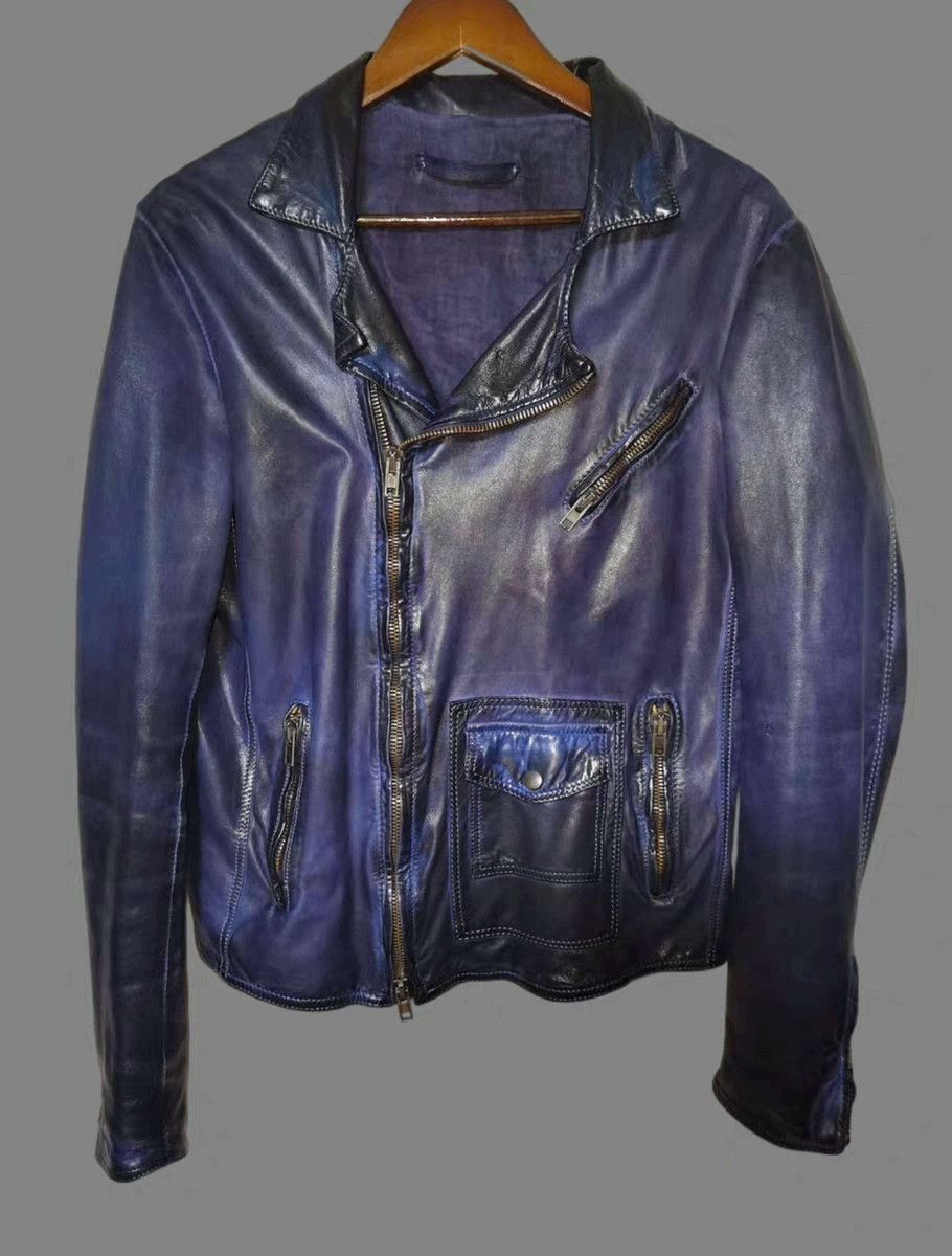 Salvatore Santoro Salvatore Santoro Blue Distressed Leather Jacket Size US M / EU 48-50 / 2 - 1 Thumbnail