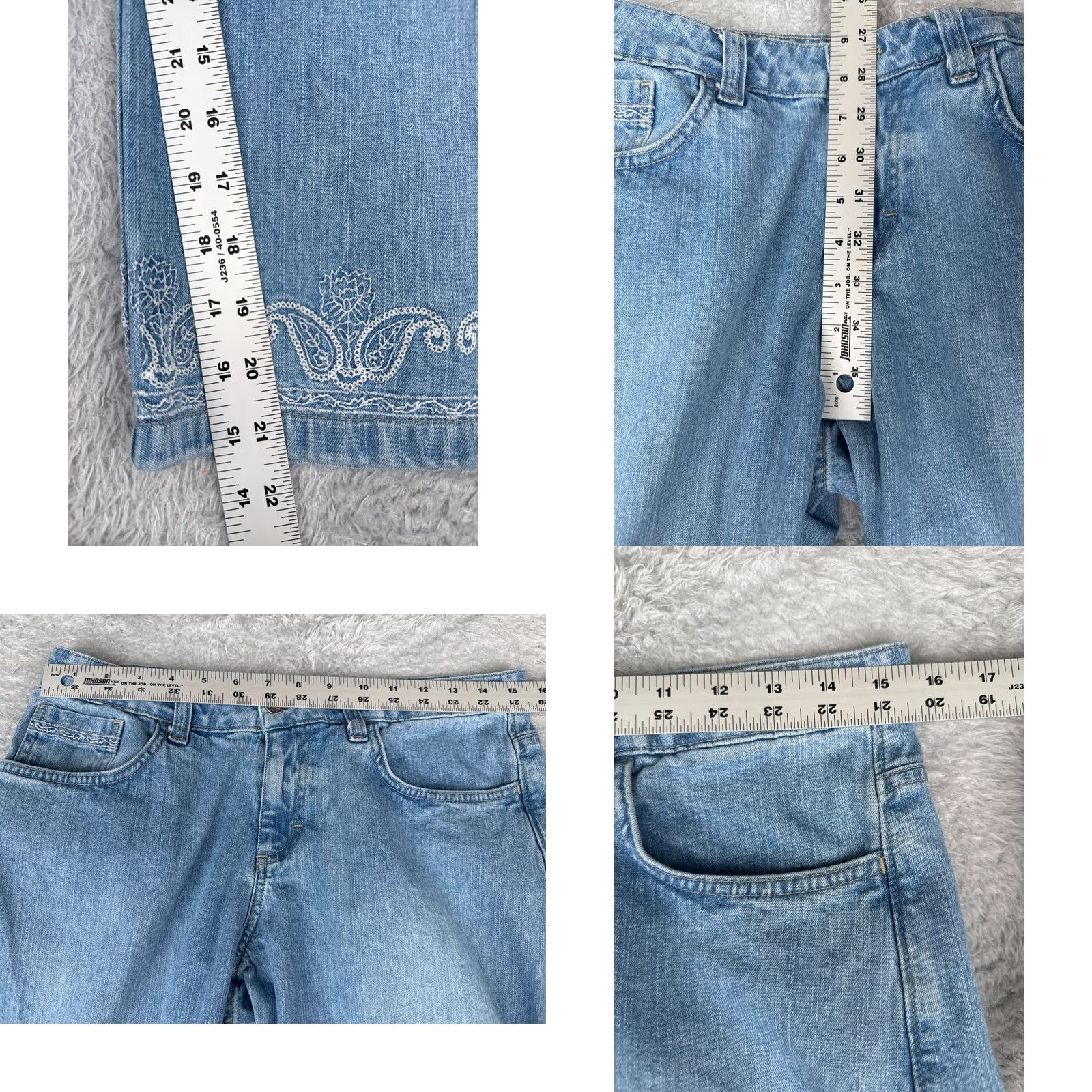Lee Lee Jeans Women Jeans 30 Blue Denim Crop Embroidered Paisley Mid Rise 30x22 - Regular, 5-Pocket, Distressed, Bootcut, Cotton, Zip - Lee - Women Size 30" / US 8 / IT 44 - 8 Thumbnail