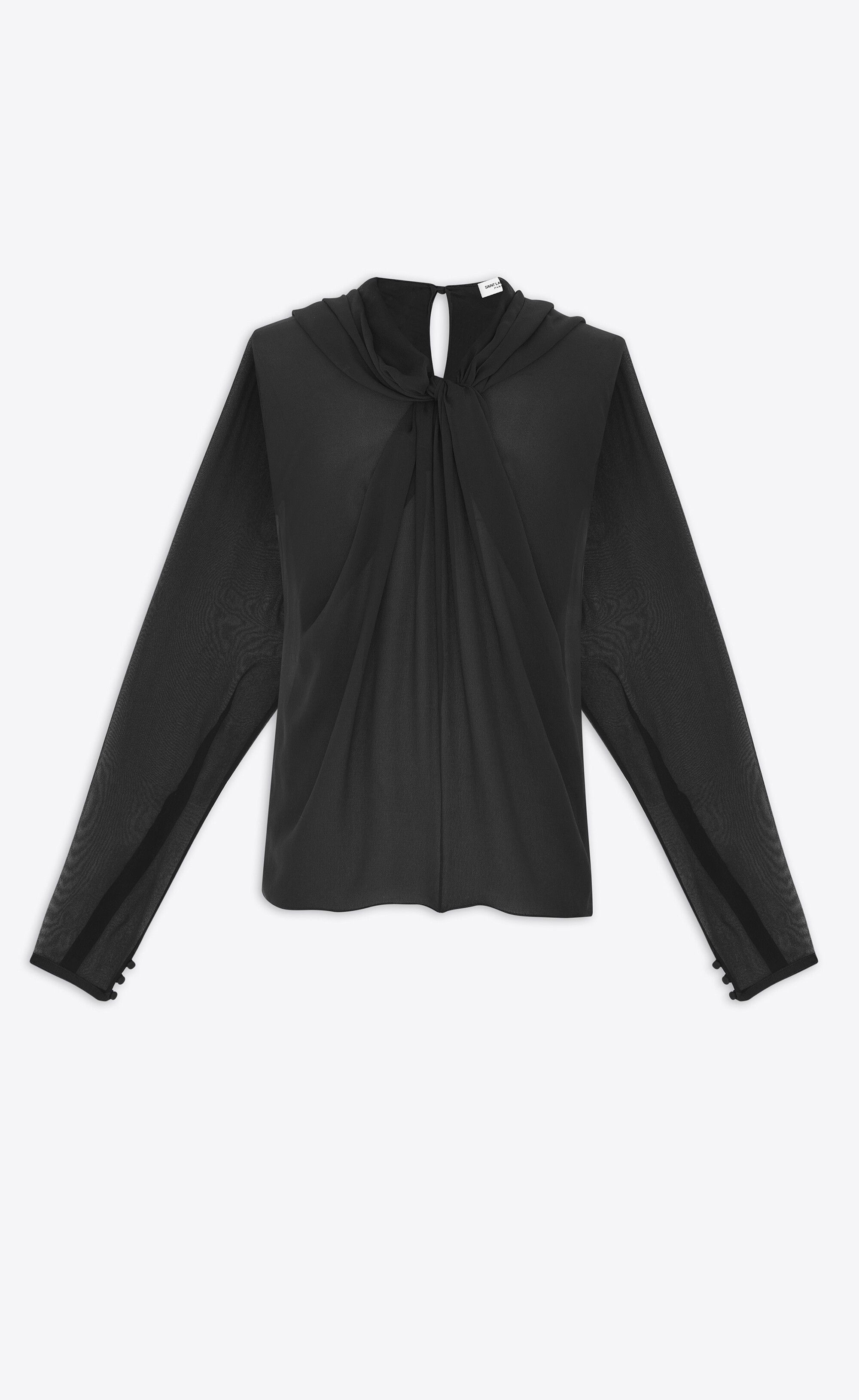 Saint Laurent Paris o1bcso1str0625 Hooded Blouse In Silk Muslin in Black Size US XS / EU 42 / 0 - 1 Thumbnail