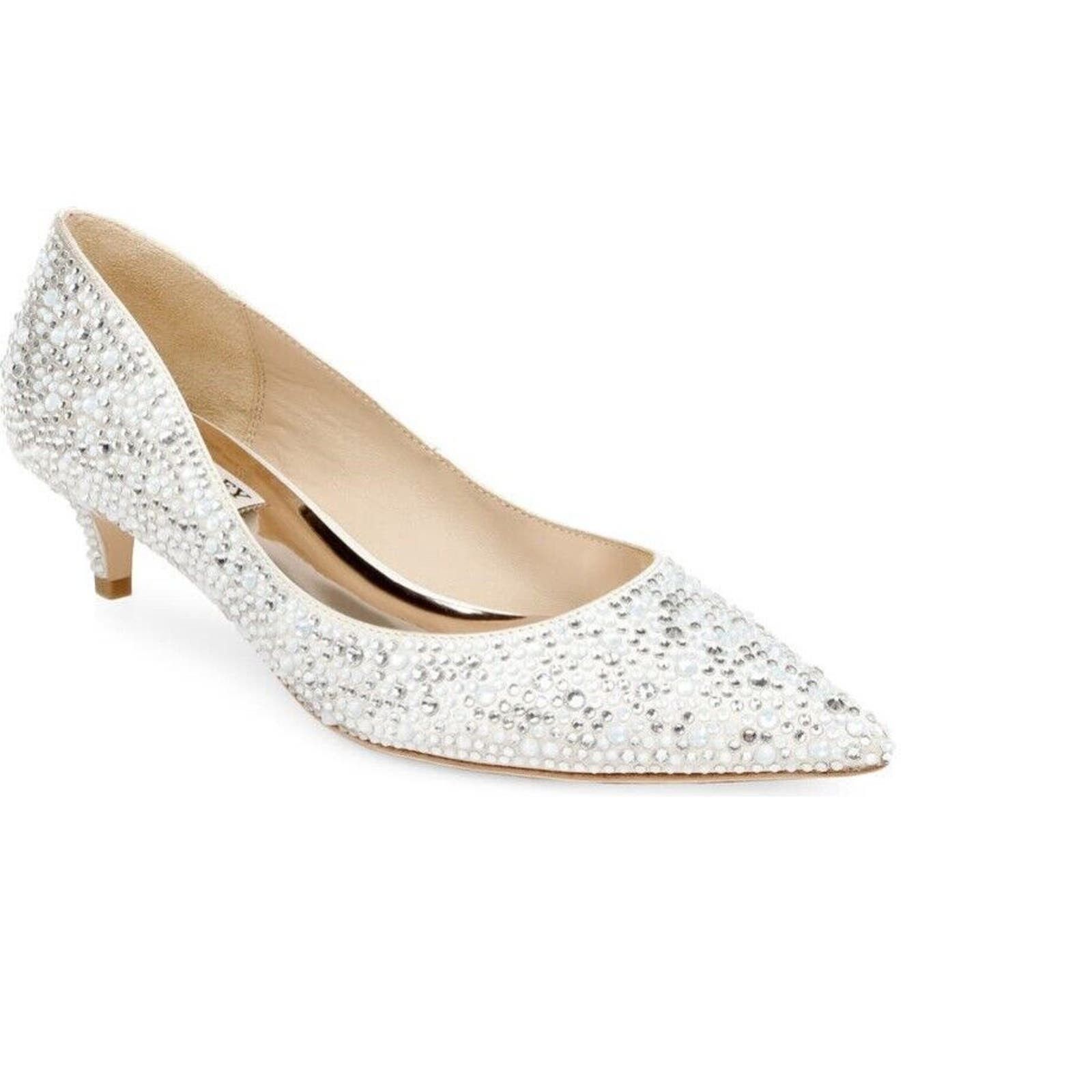 image of Badgley Mischka Madison Crystal Embellished Kitten Heel Shoes in Silver, Women's (Size 7)