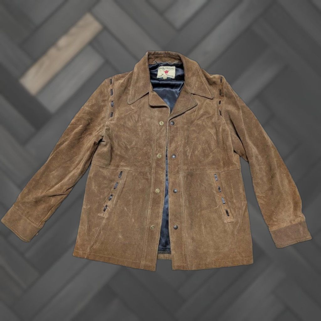 Vintage VINTAGE Field & Stream WESTERN Shirt Mens 42 Brown Leather Split-Suede Cowhide Trucker Jacket Cowhide 42 Brown Western Mens XS? Size US M / EU 48-50 / 2 - 1 Thumbnail