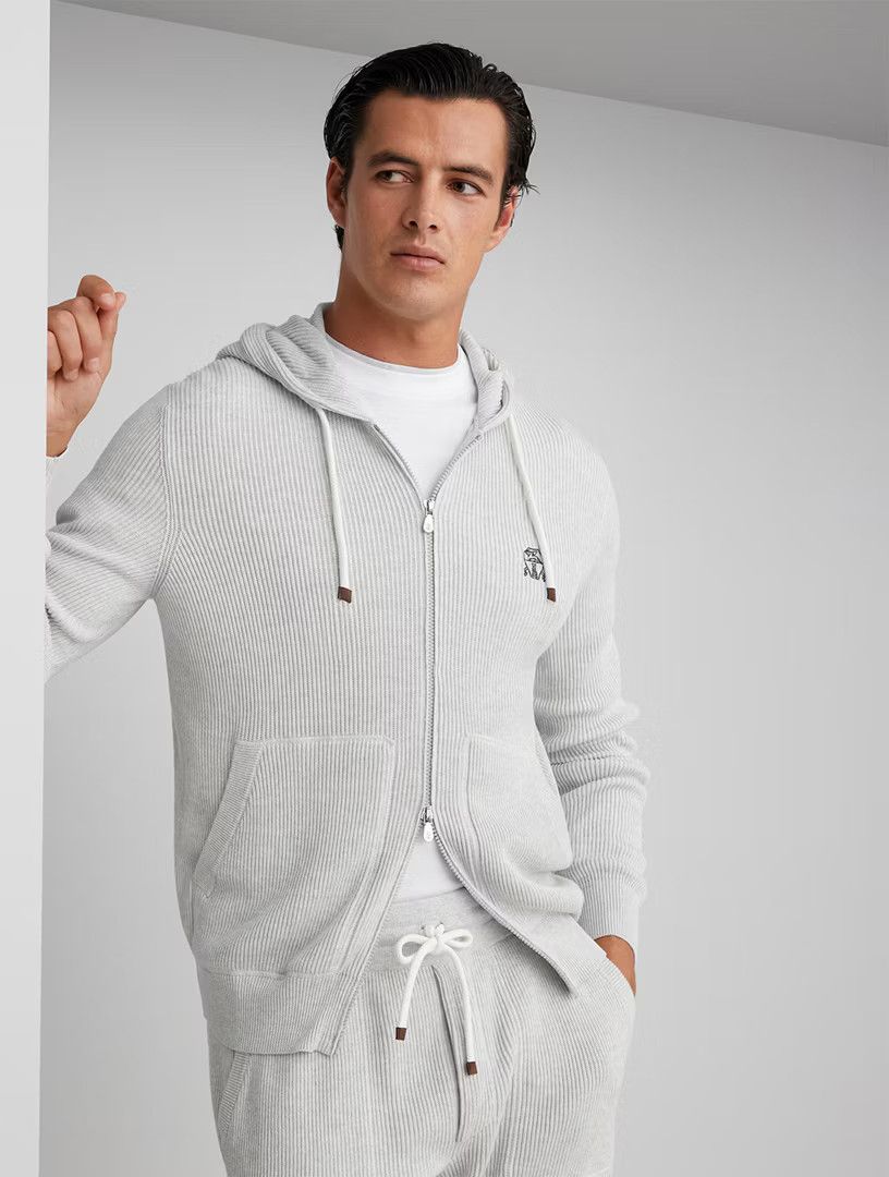 Brunello Cucinelli o1la1rc1a0425 Cardigan Sweatshirt in Light Grey Size US M / EU 48-50 / 2 - 1 Thumbnail
