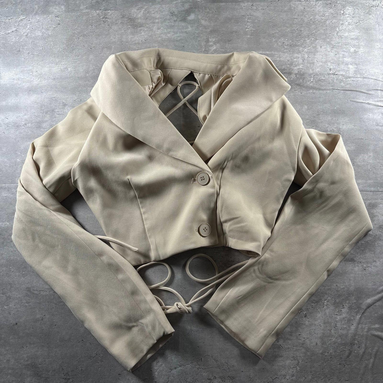 Fashion Nova beige cropped blazer lace-up Size XS / US 0-2 / IT 36-38 - 1 Thumbnail