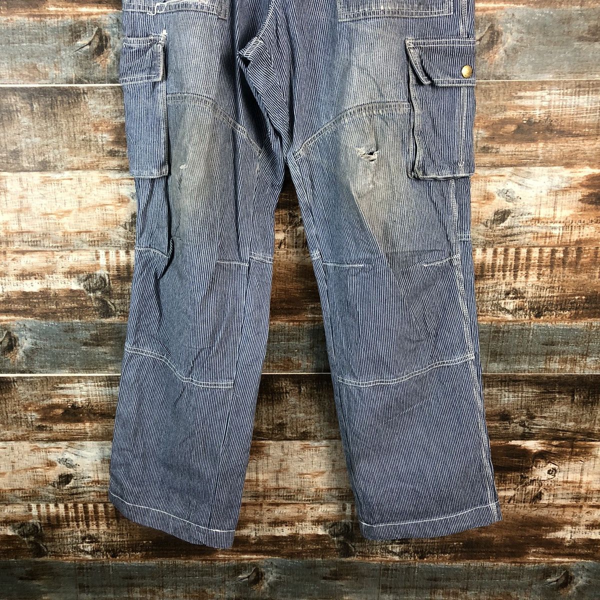 Japanese Brand Dogman Blue Striped Multipocket utility cargo Pants #A2160 Size US 33 - 6 Thumbnail
