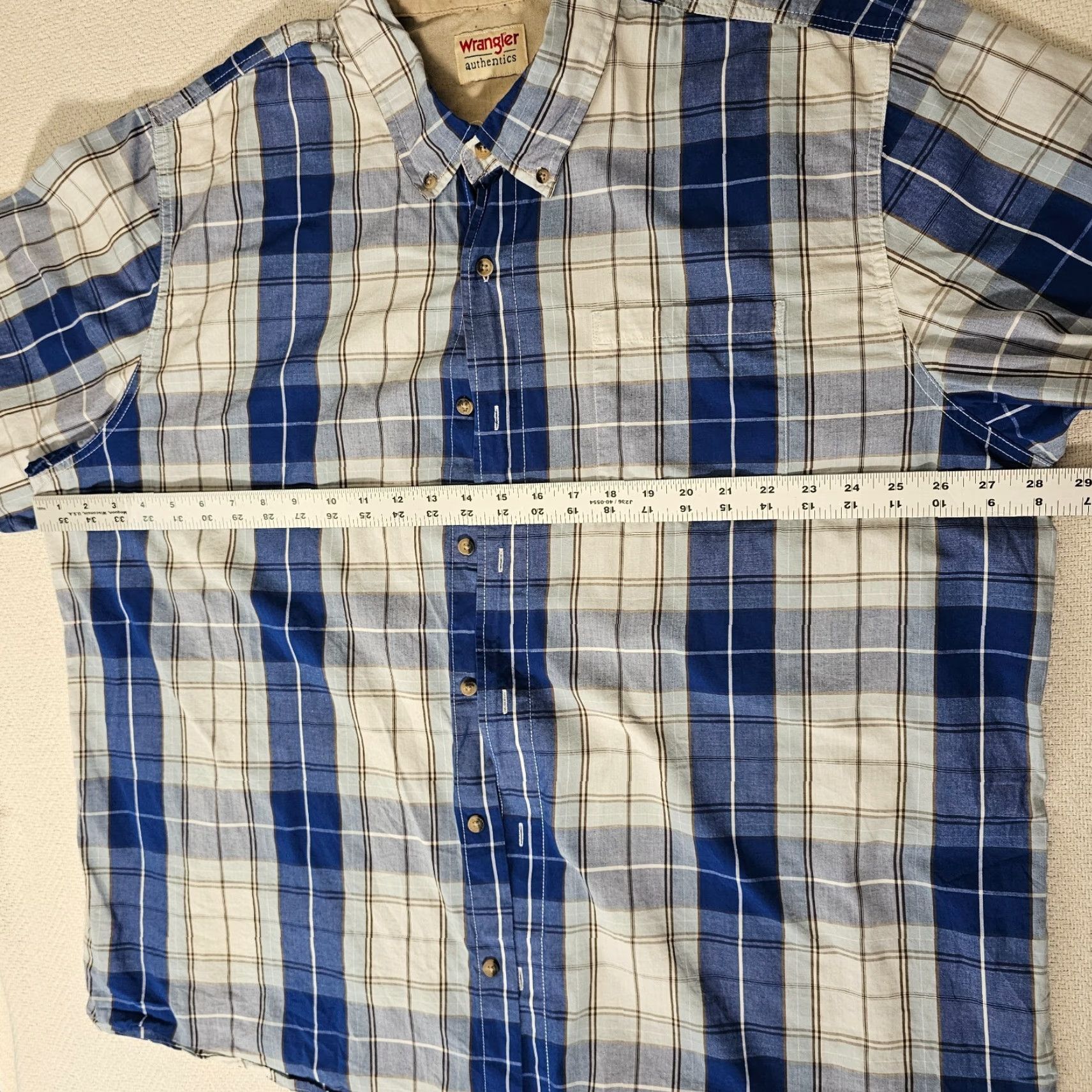 Wrangler Wrangler Button-Down Shirt 2XL Blue Plaid Short Sleeve Pocket Authentic Size US XXL / EU 58 / 5 - 5 Thumbnail
