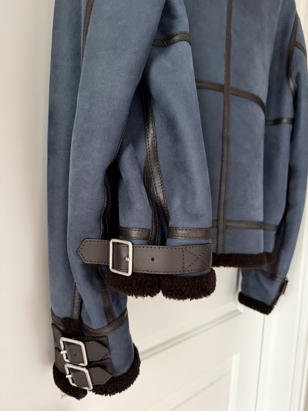 Loewe Loewe Blue Leather Brown Shearling Jacket Size US L / EU 52-54 / 3 - 18 Thumbnail