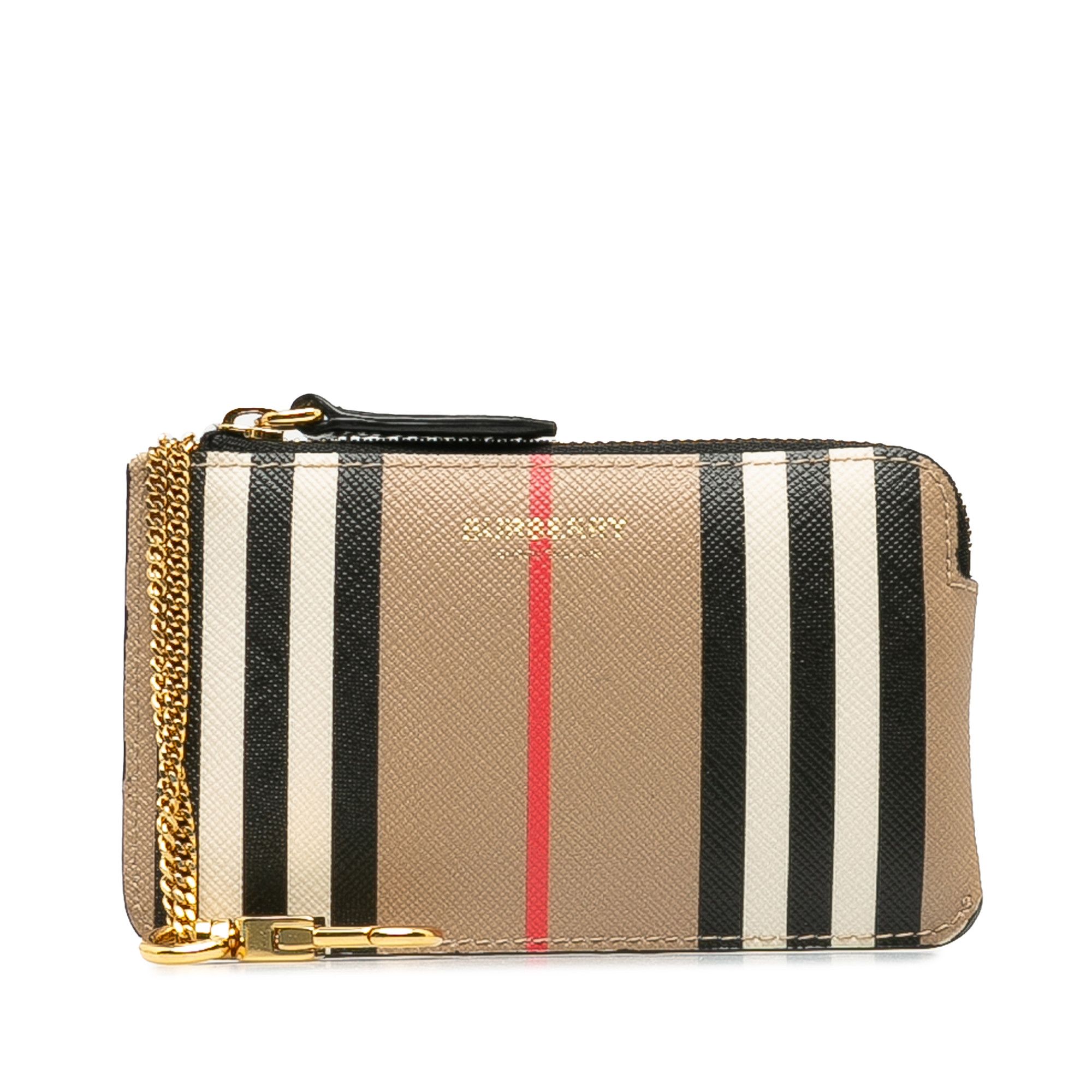 image of Burberry House Stripe Coin Pouch in Brown, Women's