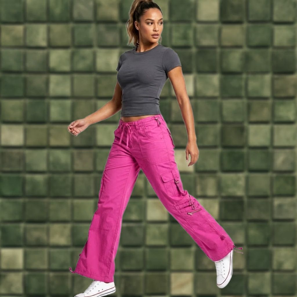 Vintage VINTAGE Kikgirl Pink Cargo Pants Wide Leg Y2K Rave 90s 00s Womens 5 Size 27" / US 4 / IT 40 - 1 Thumbnail