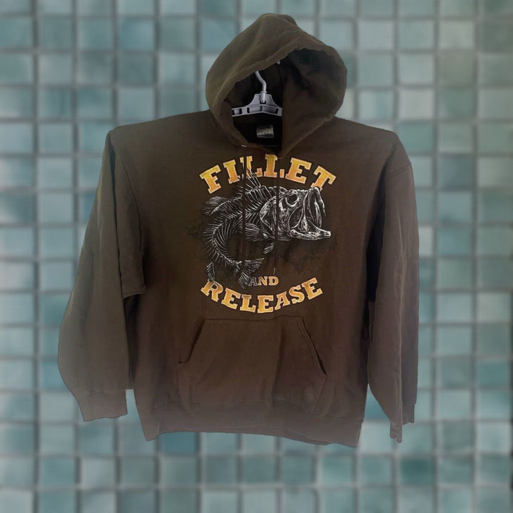 Jerzees VINTAGE Jerzees Fillet and Release Hooded Sweatshirt Mens Size XL Brown Tag Size US XL / EU 56 / 4 - 1 Thumbnail