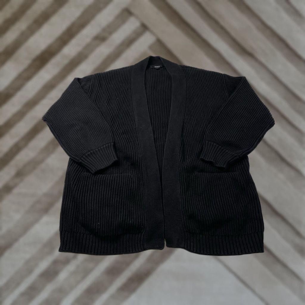 Quince Quince Cardigan Sweater Womens M Black Organic Cotton Ribbed Open Front Pockets V-Neck Dolman Sleeve All Seasons Knit Regular 100% Cotton Size M / US 6-8 / IT 42-44 - 1 Thumbnail