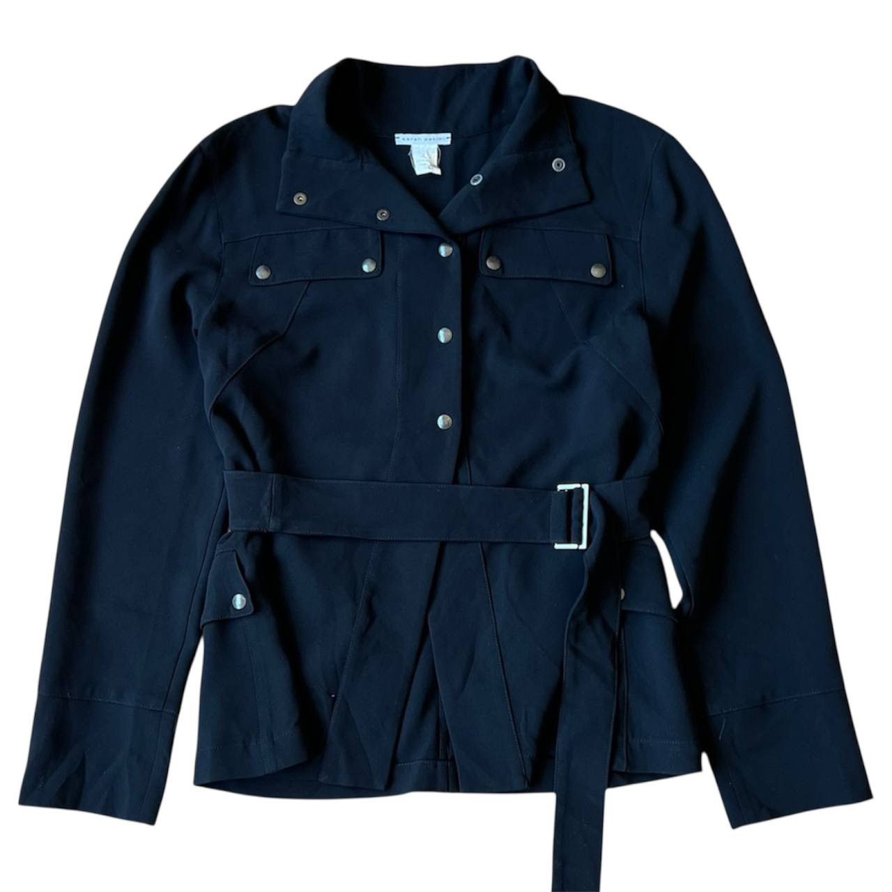 Sarah Pacini SARAH PACINI BLACK WOMAN SOLID BUTTON BLAZER BELTED JACKET L Size L / US 10 / IT 46 - 2 Thumbnail
