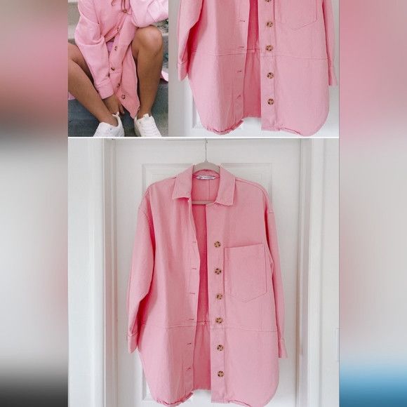Zara Zara Pink Denim Oversized T-Shirt Jacket Size XS / US 0-2 / IT 36-38 - 7 Thumbnail