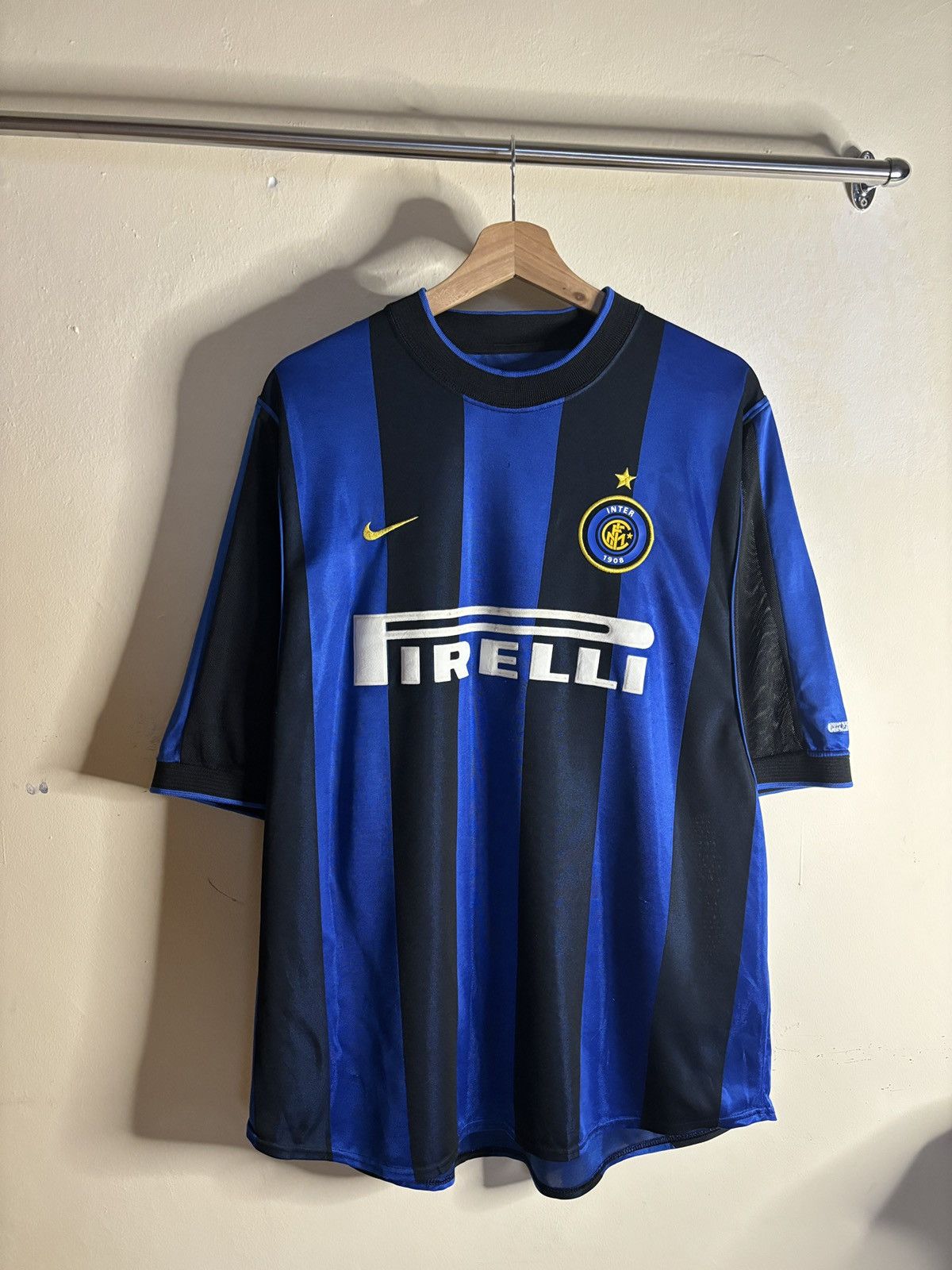 image of Nike x Soccer Jersey Vintage Intermilan 2000-01 Home Kit in Black/Blue, Men's (Size Large)