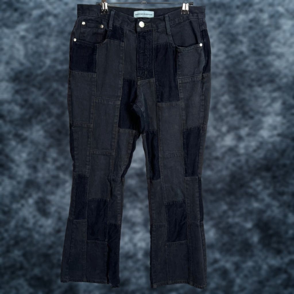 Denime VINTAGE American Deadstock Patchwork Black Denim Pants Corduroy & Denim Flare Leg 30 Size 30" / US 8 / IT 44 - 1 Thumbnail
