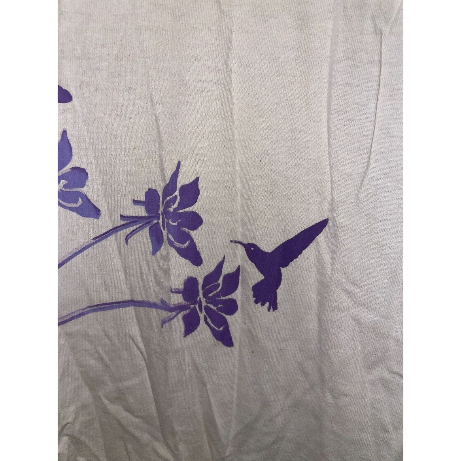 Jerzees Vintage Flower Shirt Floral Hummingbird Print Cream L Tee Size US L / EU 52-54 / 3 - 2 Thumbnail