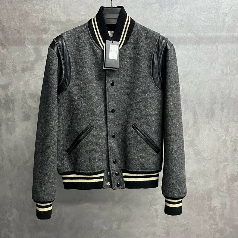 Saint Laurent Gray Wool Varsity Jacket