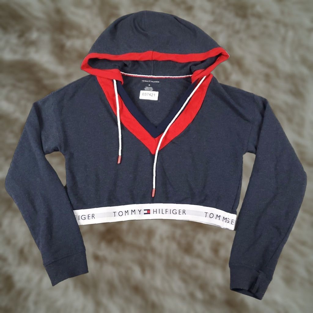 Tommy Hilfiger Tommy Hilfiger Womens Medium Blue Sweater Crop Top Pullover Hoodie Size M / US 6-8 / IT 42-44 - 1 Thumbnail