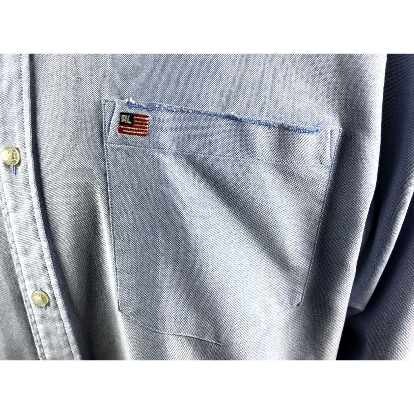 Ralph Lauren Ralph Lauren Jeans Company Shirt Men XL Cotton Blue USA Flag Button-Down Collared Long Sleeve with Left Chest Pocket Logo Size US XL / EU 56 / 4 - 6 Thumbnail