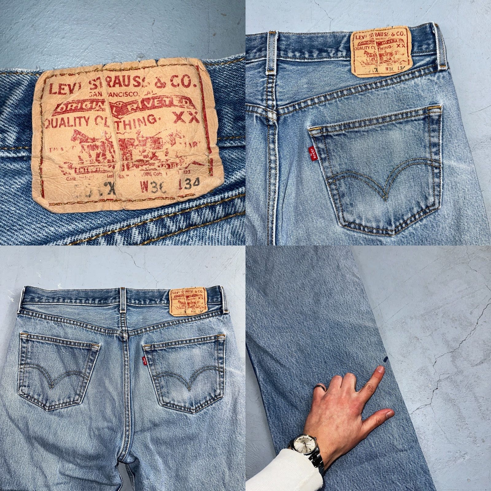 Levi's Levi's 501 Jeans Vintage 90s Straight Blue Light Wash 36x34 Regular Mens jeans Y2K Comfort 501 Series Size US 36 / EU 52 - 10 Thumbnail