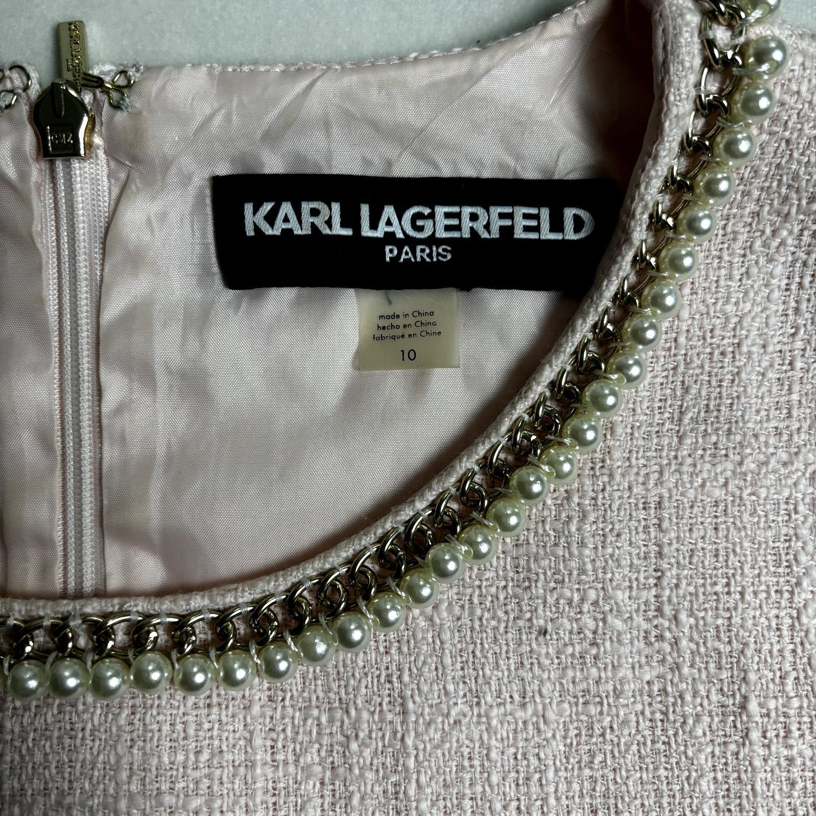 Karl Lagerfeld Karl Lagerfeld Sz 10 Pink Tweed Knee-length Sleeveless Shift Size L / US 10 / IT 46 - 1 Thumbnail