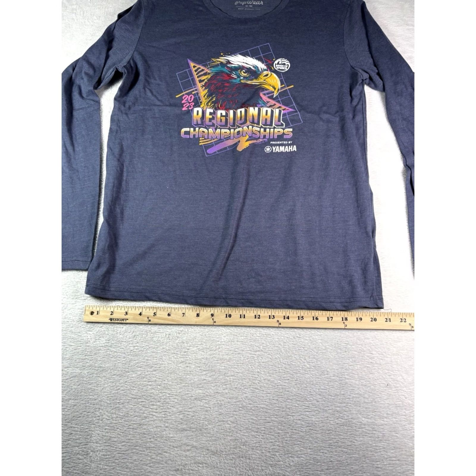 Yamaha Pep Wear T-shirt Sz L Yamaha Bands of America 2023 Regional Championships Crew Neck Long Sleeve Women Blue T-Shirt Size L / US 10 / IT 46 - 4 Thumbnail