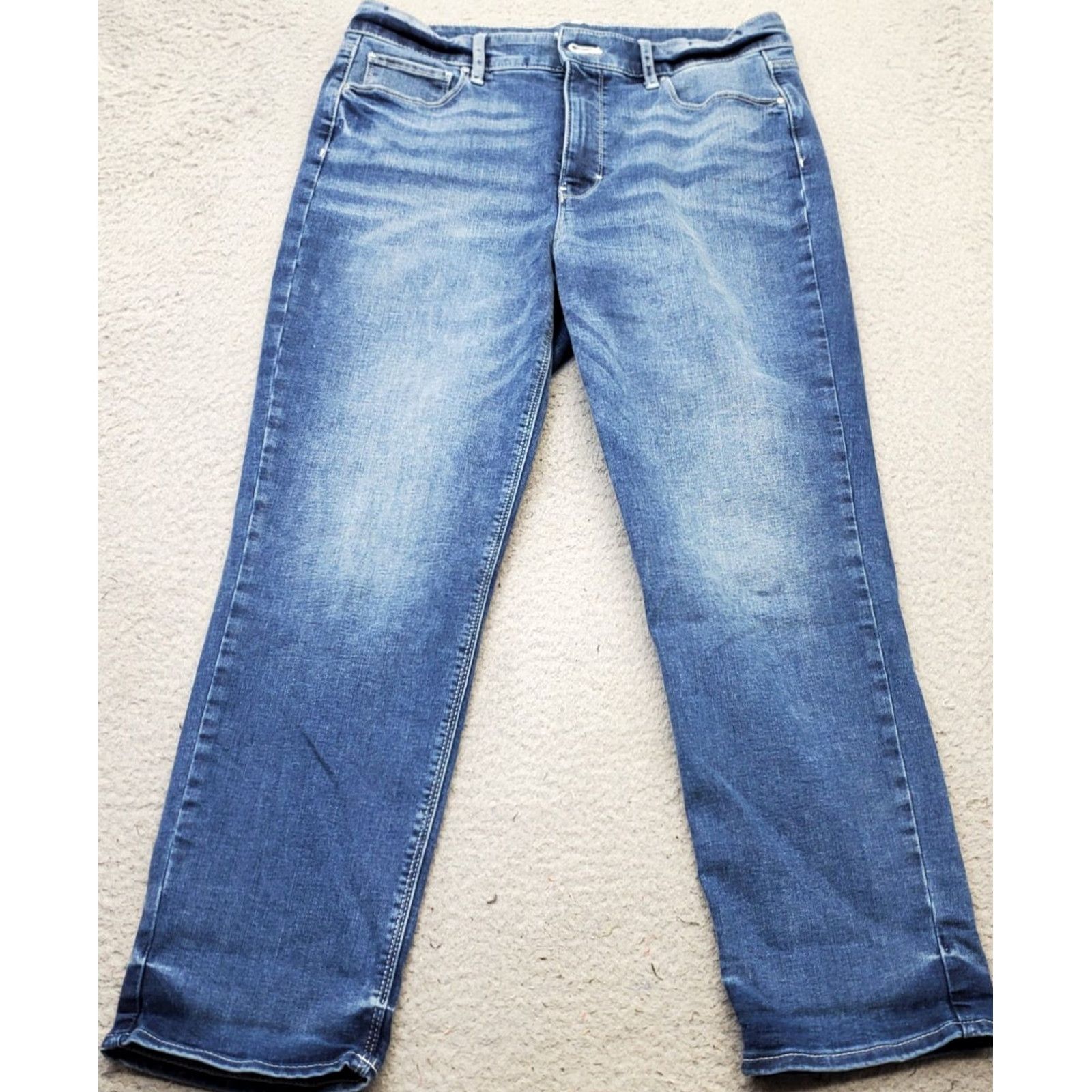 White House Black Market WHBM Jeans Womens 10 Blue Denim Whiskered High Waisted Streetwear Straight Leg Jeans Size 32" / US 10 / IT 46 - 2 Thumbnail