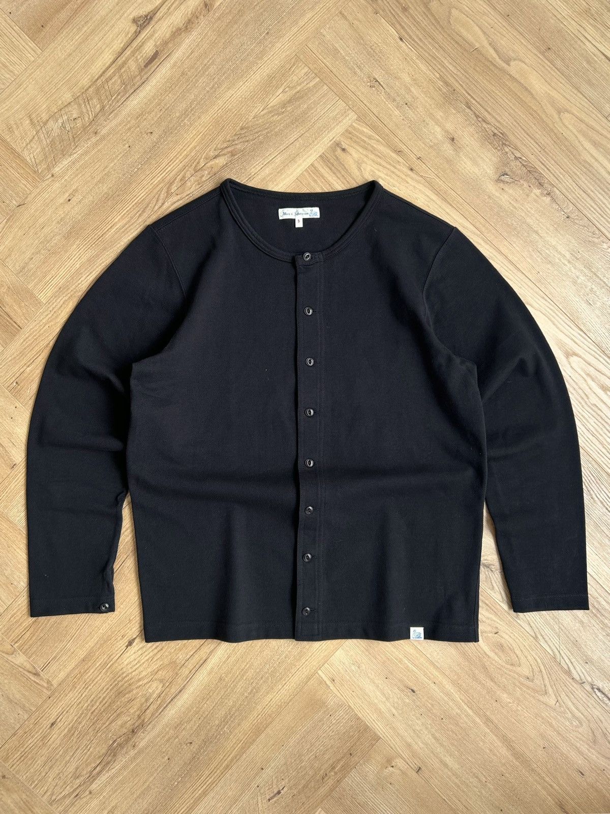 Merz b. Schwanen Full Button Henley Black Long Sleeve Shirt