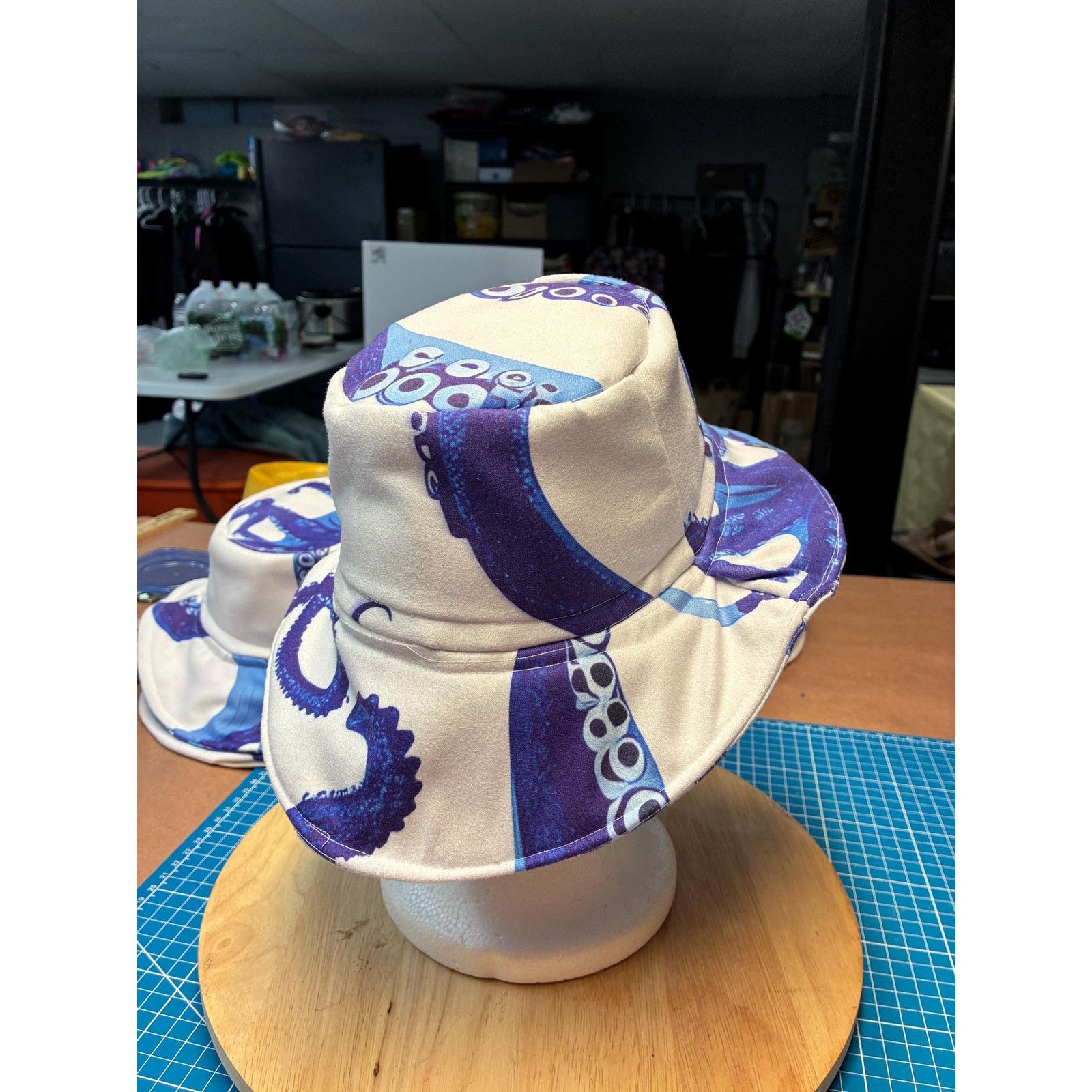 Other Upcycled Coastal Bucket Hat – Blue & White Octopus Print, Size ONE SIZE - 5 Thumbnail