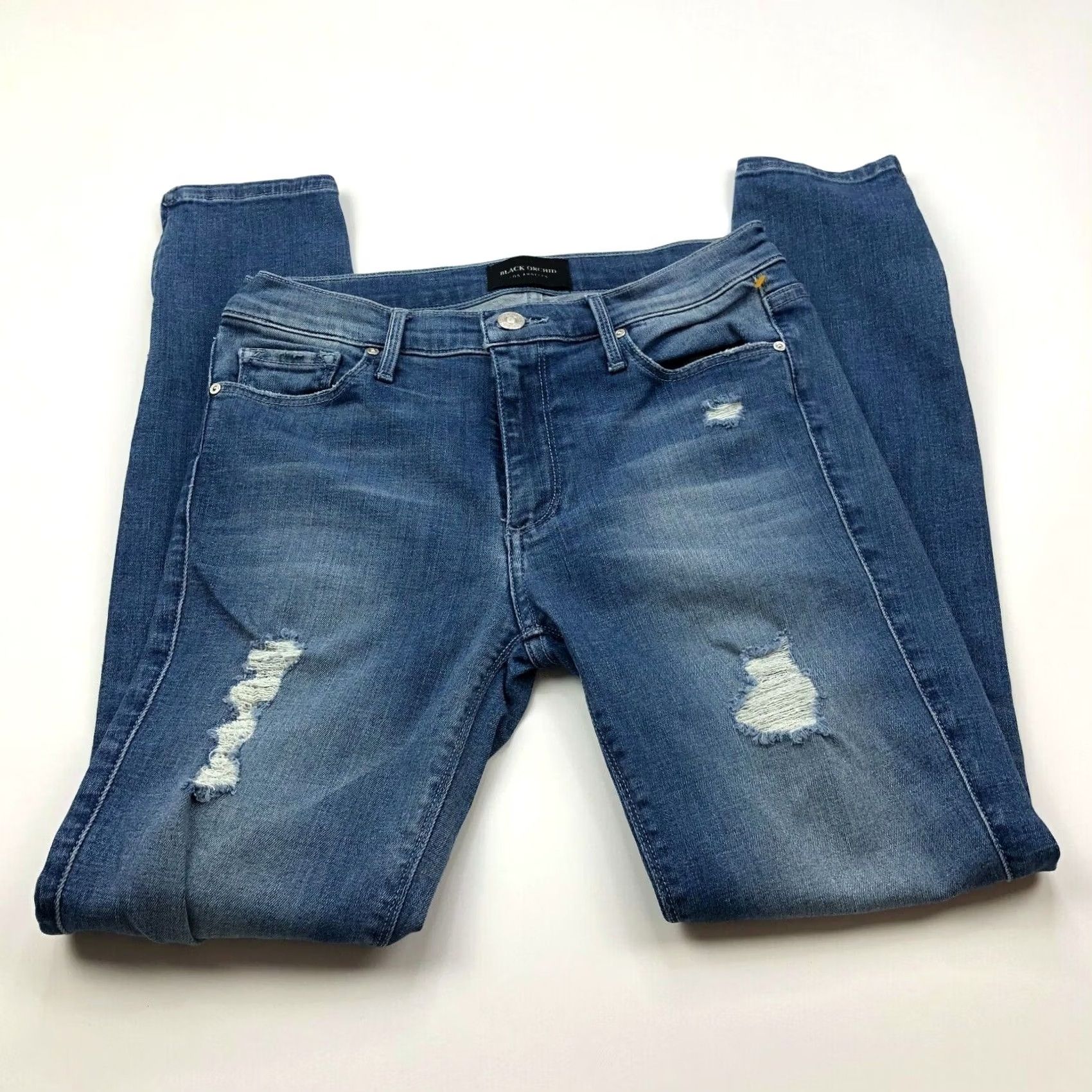 Vintage VINTAGE Black Orchid Los Angeles Amber Zipper Skinny 27 Tag Jeans Womens 27 27W 27L Zip Denim Blue Cotton Blend Stretch Size 27" / US 4 / IT 40 - 2 Thumbnail