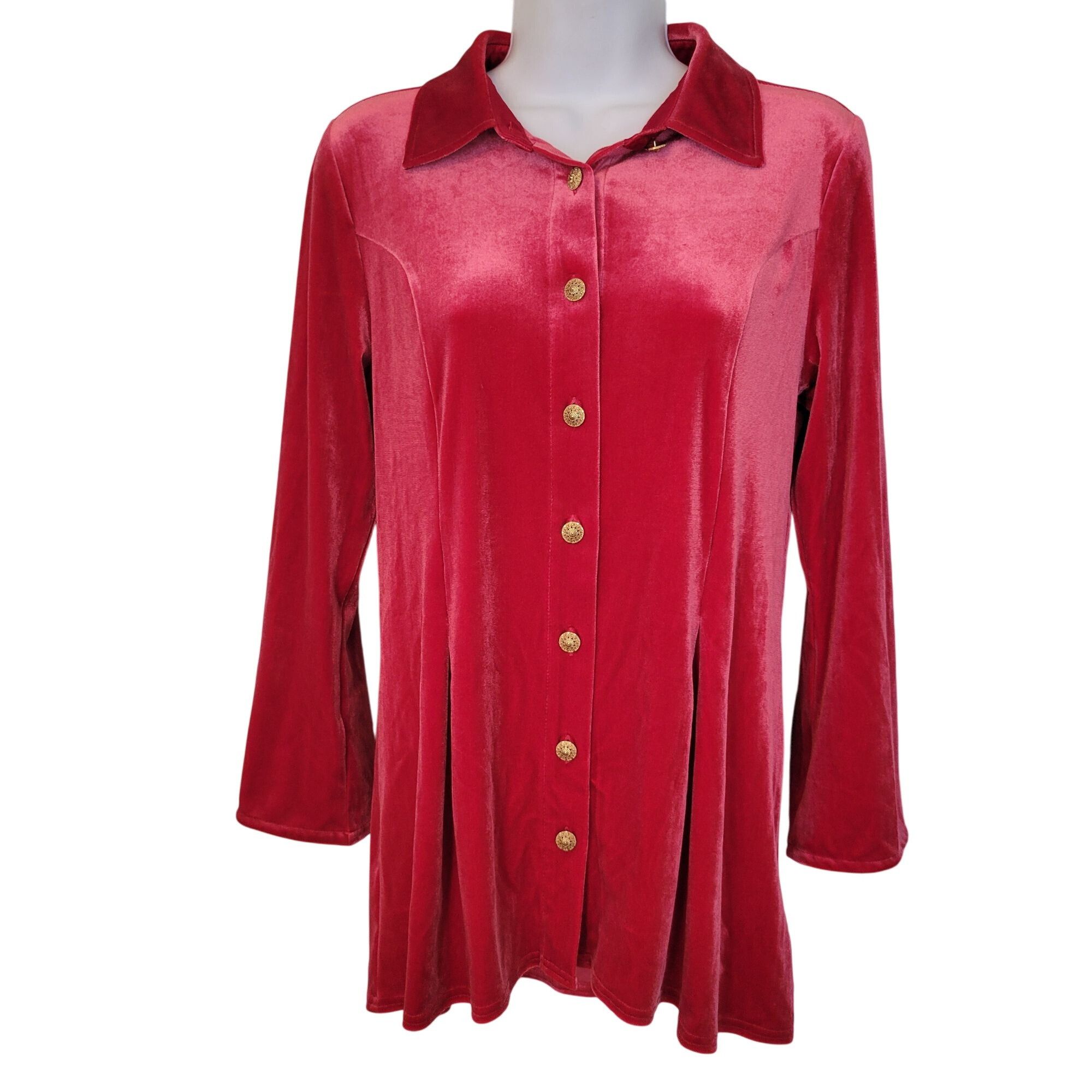 Soft Surroundings Soft Surroundings Enchanted S Sangria Red Velvet Shirt Chris Size S / US 4 / IT 40 - 1 Thumbnail