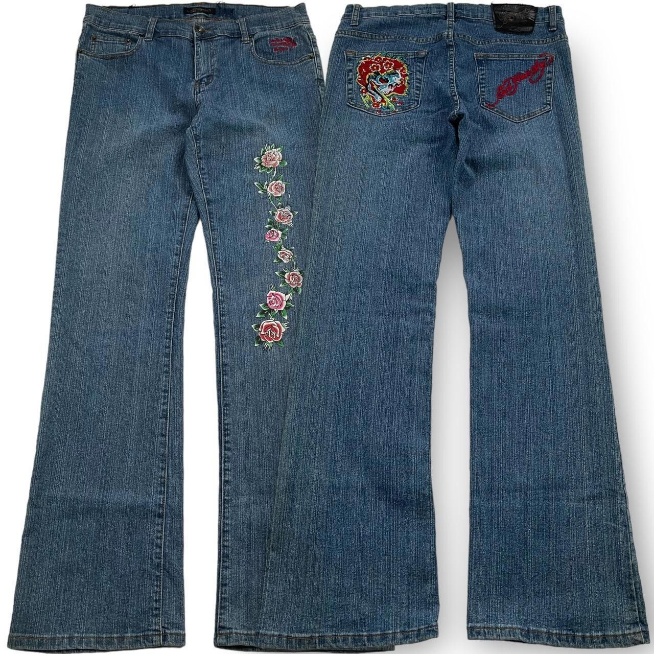 Ed Hardy Ed Hardy Women's Blue and Multi Jeans Size 33" - 1 Thumbnail