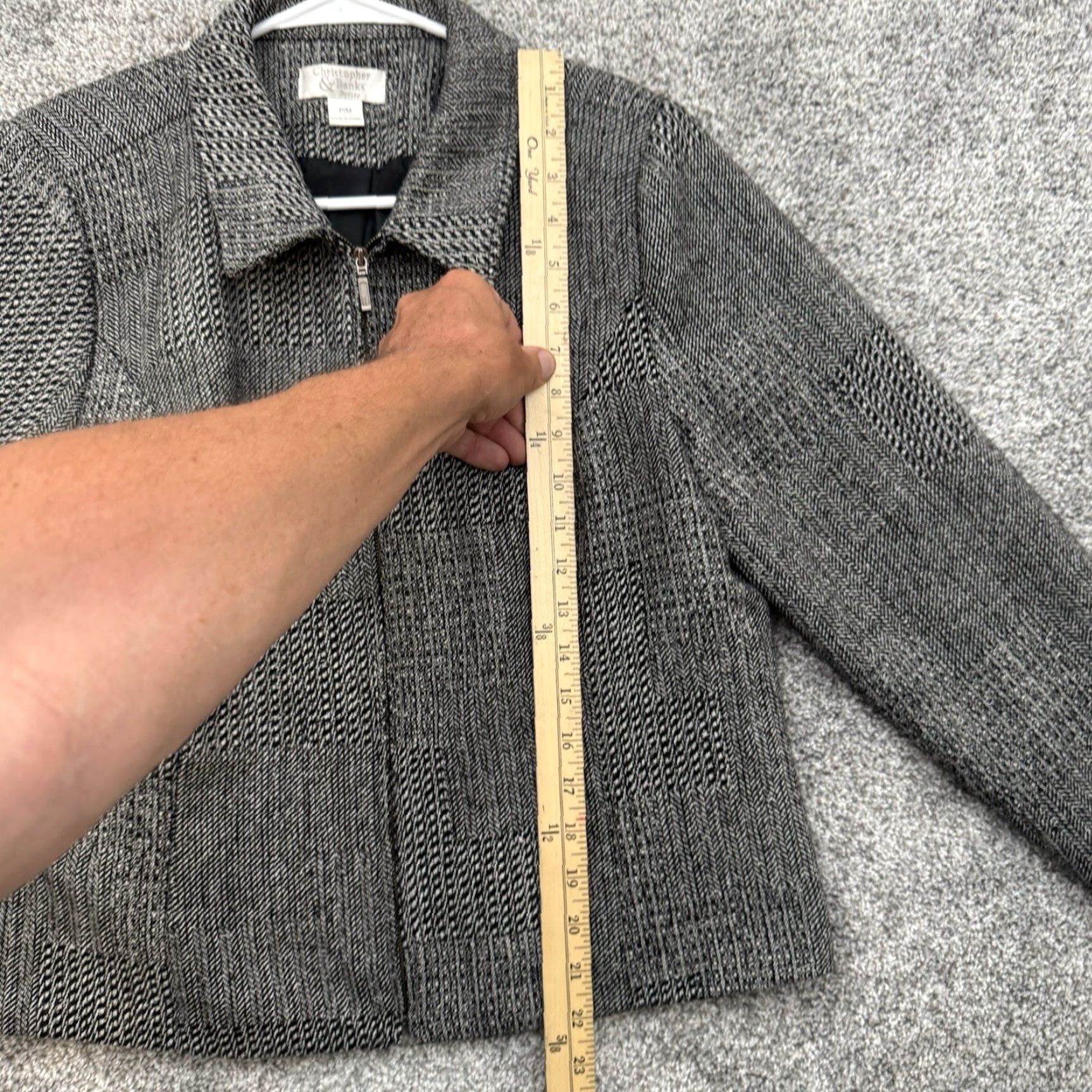 Vintage VINTAGE Christopher & Banks Zip Jacket Petite M Tweed Herringbone Wool Blend Black Womens PM 90s Classic Jacket Size M / US 6-8 / IT 42-44 - 2 Thumbnail