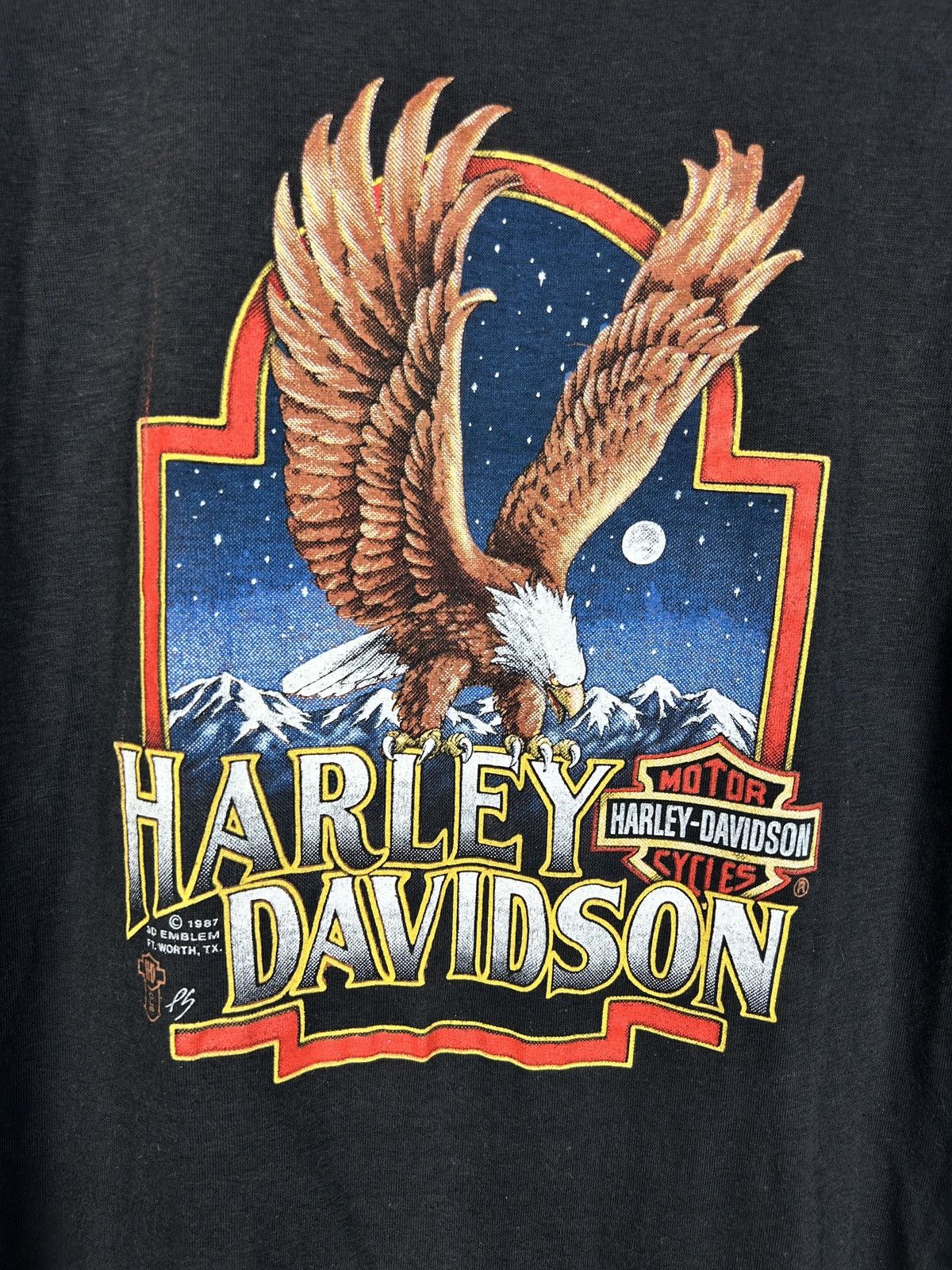 Harley Davidson 80s 3D Emblem 1987 Harley Davidson Eagle T-Shirt Black XL Size US M / EU 48-50 / 2 - 2 Thumbnail
