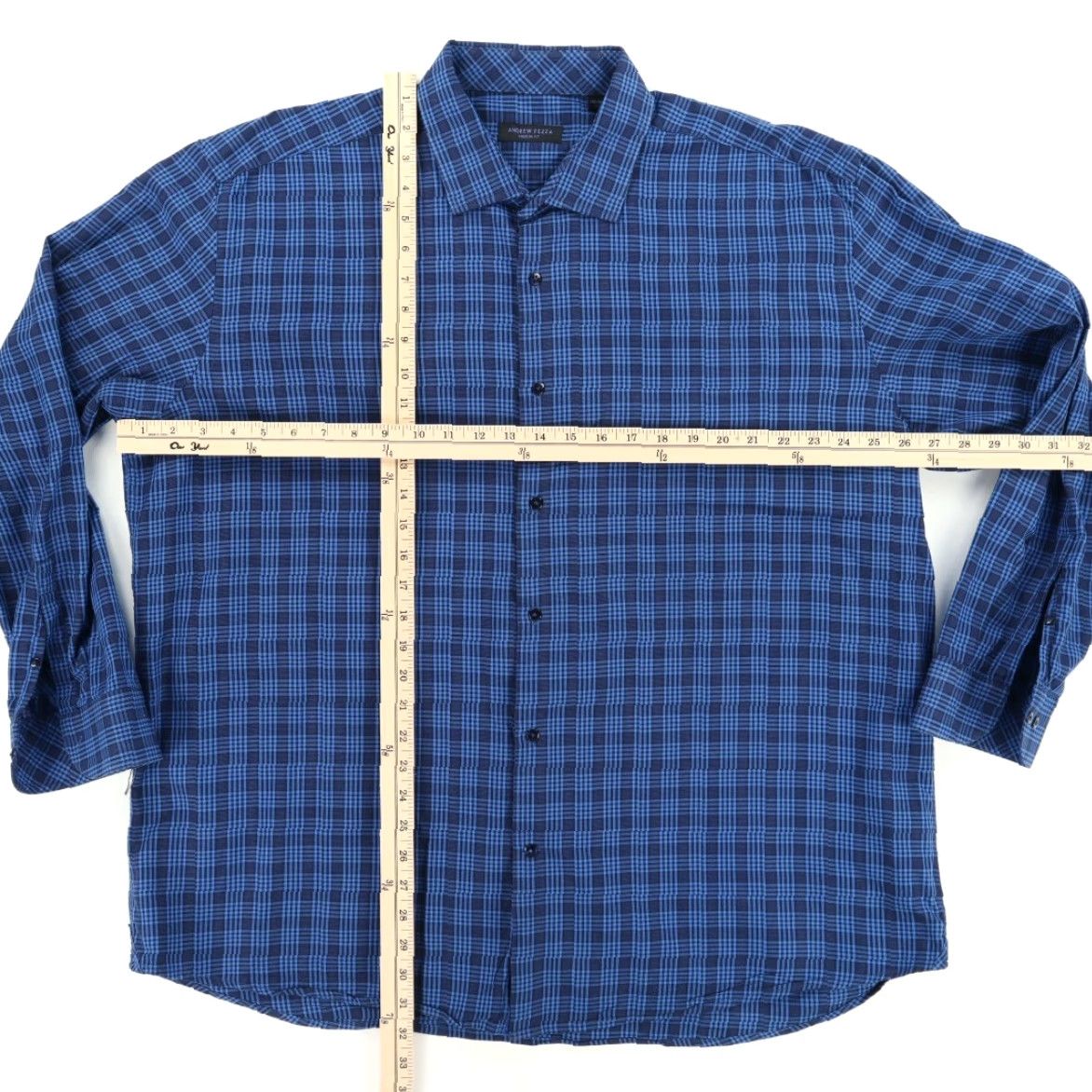 Vintage Andrew Fezza Shirt Blue Men's 2XL Gingham Long Sleeve Button Up Modern Fit Size US XXL / EU 58 / 5 - 3 Thumbnail