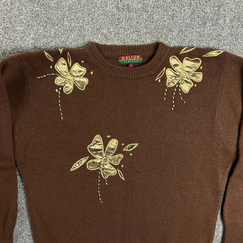 Other Dalton Limited Sweater Womens Large Floral Lambswool Angora Size L / US 10 / IT 46 - 2 Thumbnail