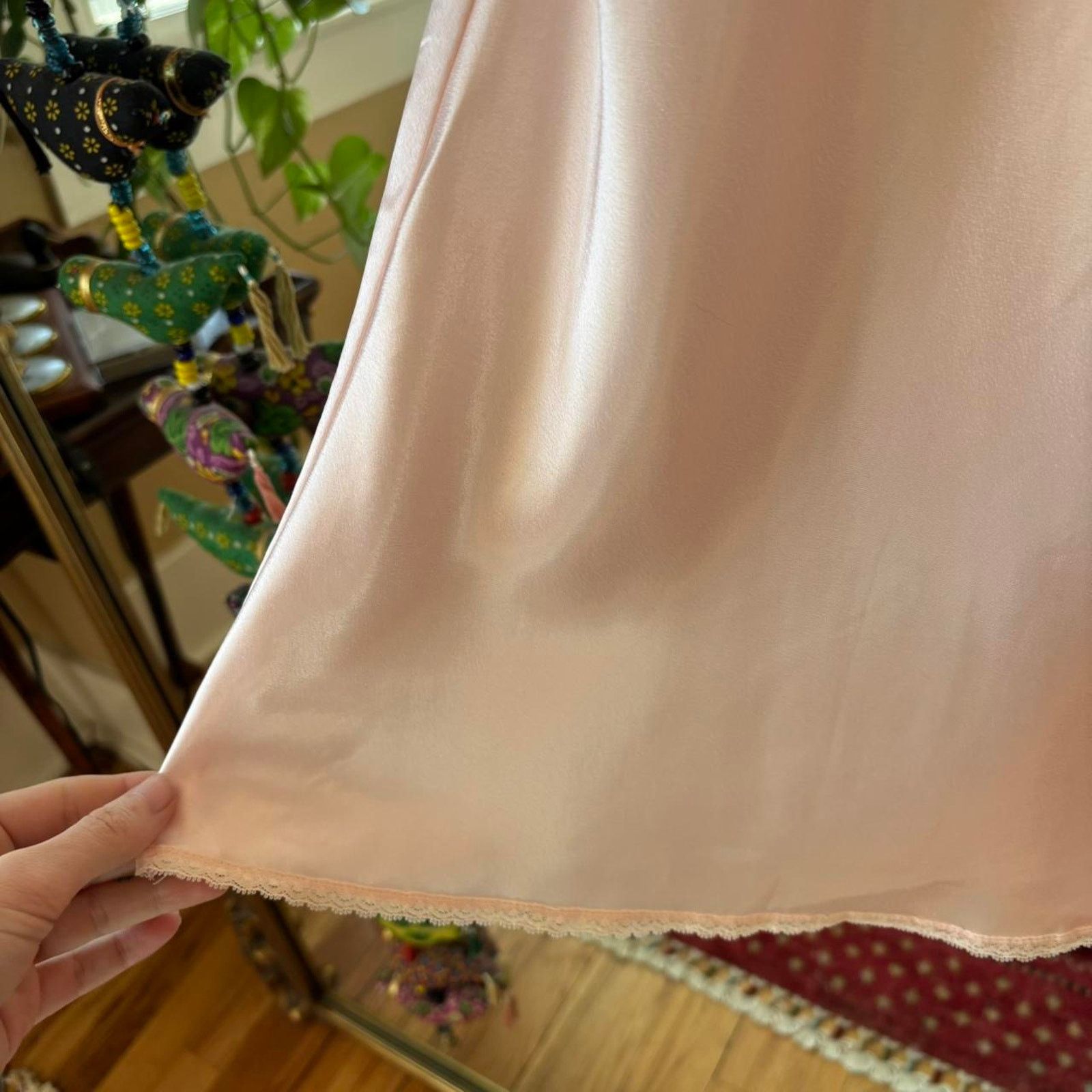 Other Vintage Hibiscus Pink Satin Mini Slip Lace Trim 90s Y2K Size S / US 4 / IT 40 - 6 Thumbnail