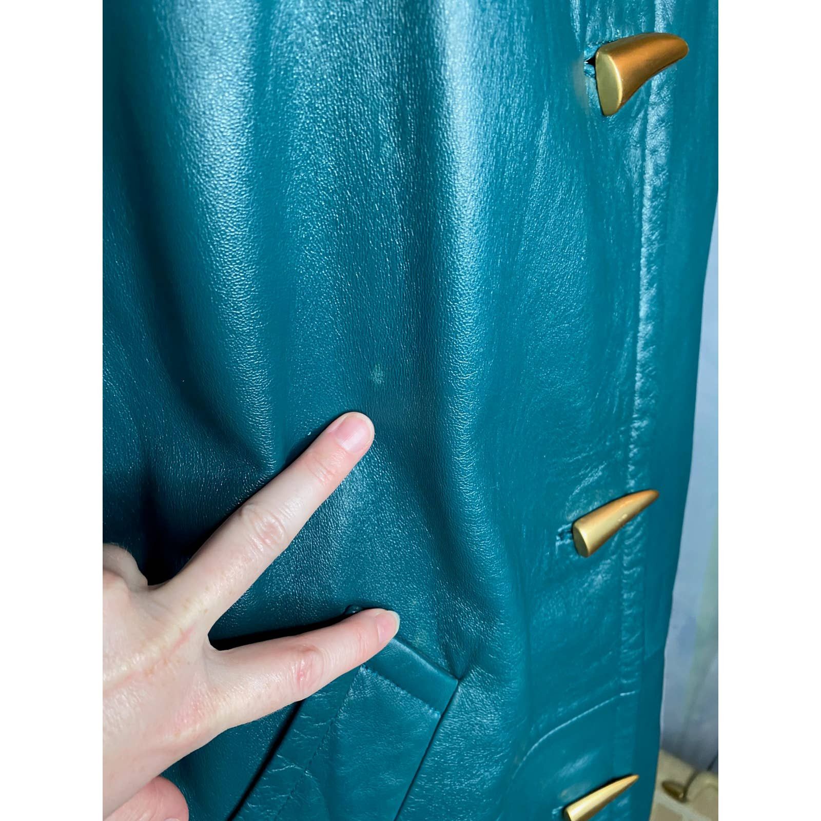 Vintage leather Jacket coat Jaqueline Ferrar teal green blue gold Size US M / EU 48-50 / 2 - 3 Thumbnail