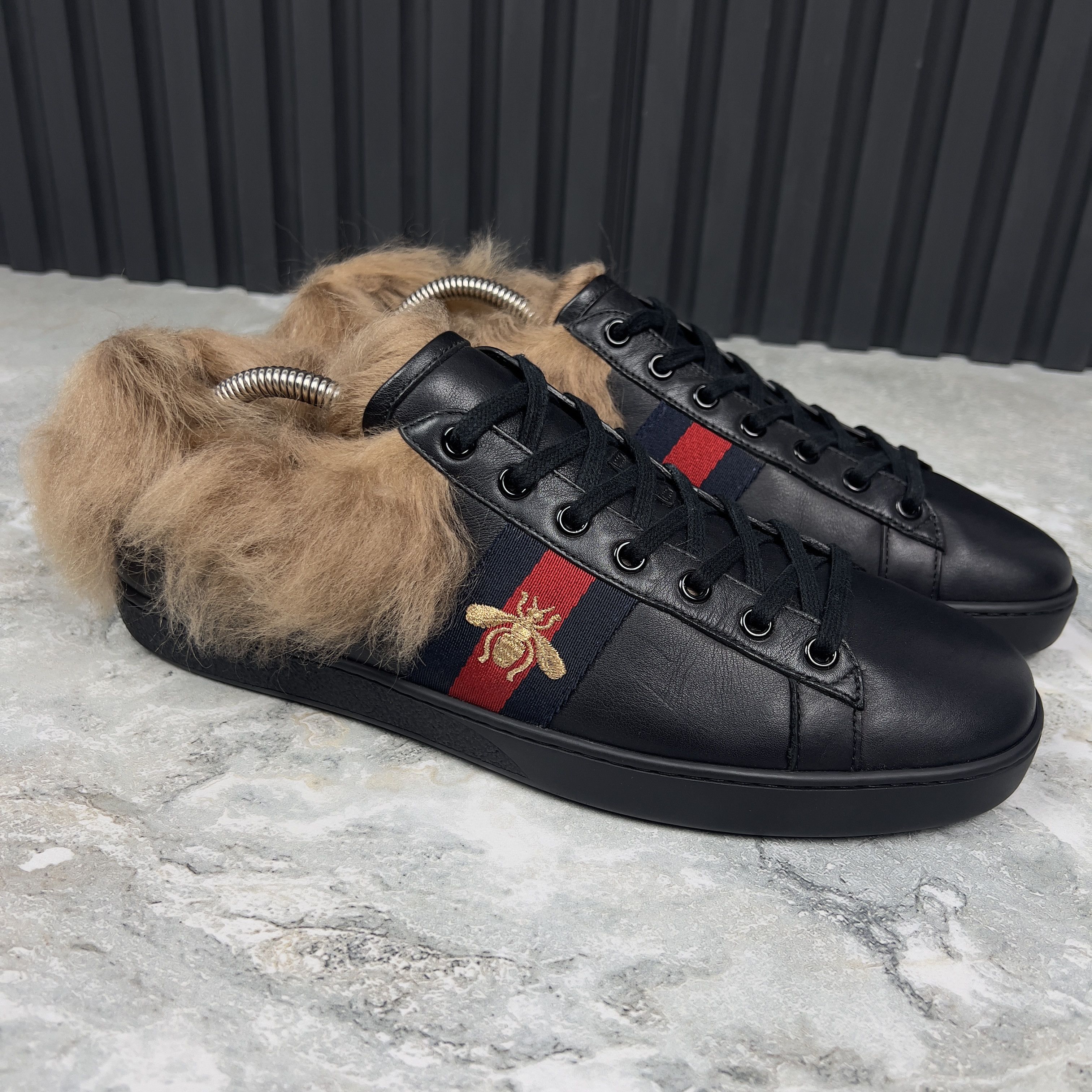 Gucci Ace Web Sneaker Bee Embroidered Fur Leather Size US 10.5 / IT 40.5 - 5 Thumbnail