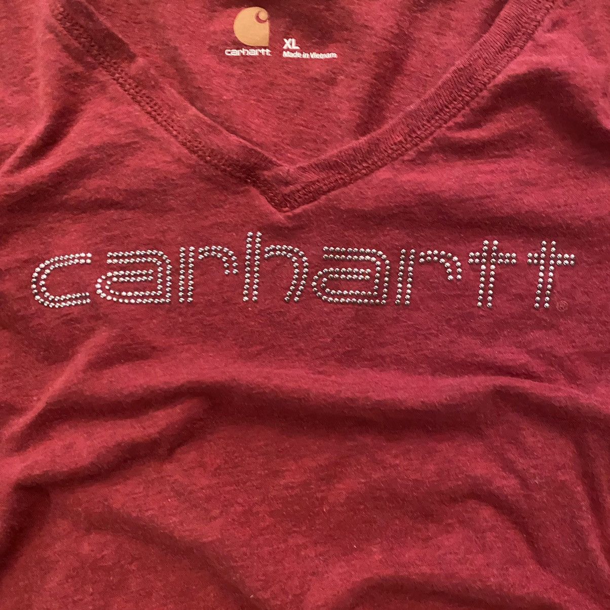 Affliction × Carhartt × JNCO Vintage Y2K Red Carhartt Rhinestone Graphic Long Sleeve L Size L / US 10 / IT 46 - 3 Thumbnail