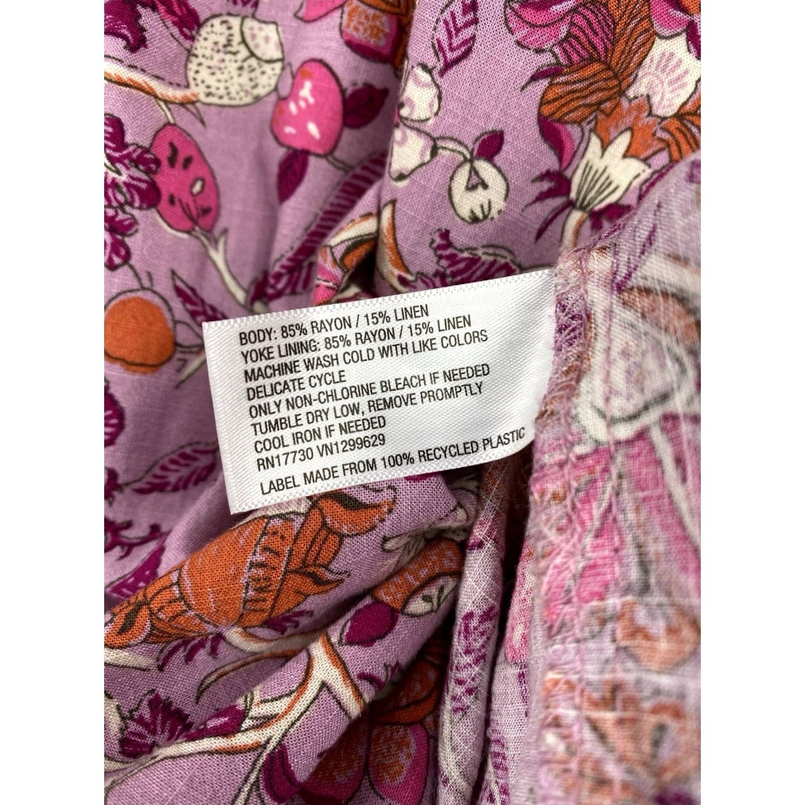 Vintage Knox Rose Top Womens XL Floral Button Up Tunic Pink Boho Long Sleeve Casual Shirt Size XL / US 12-14 / IT 48-50 - 6 Thumbnail