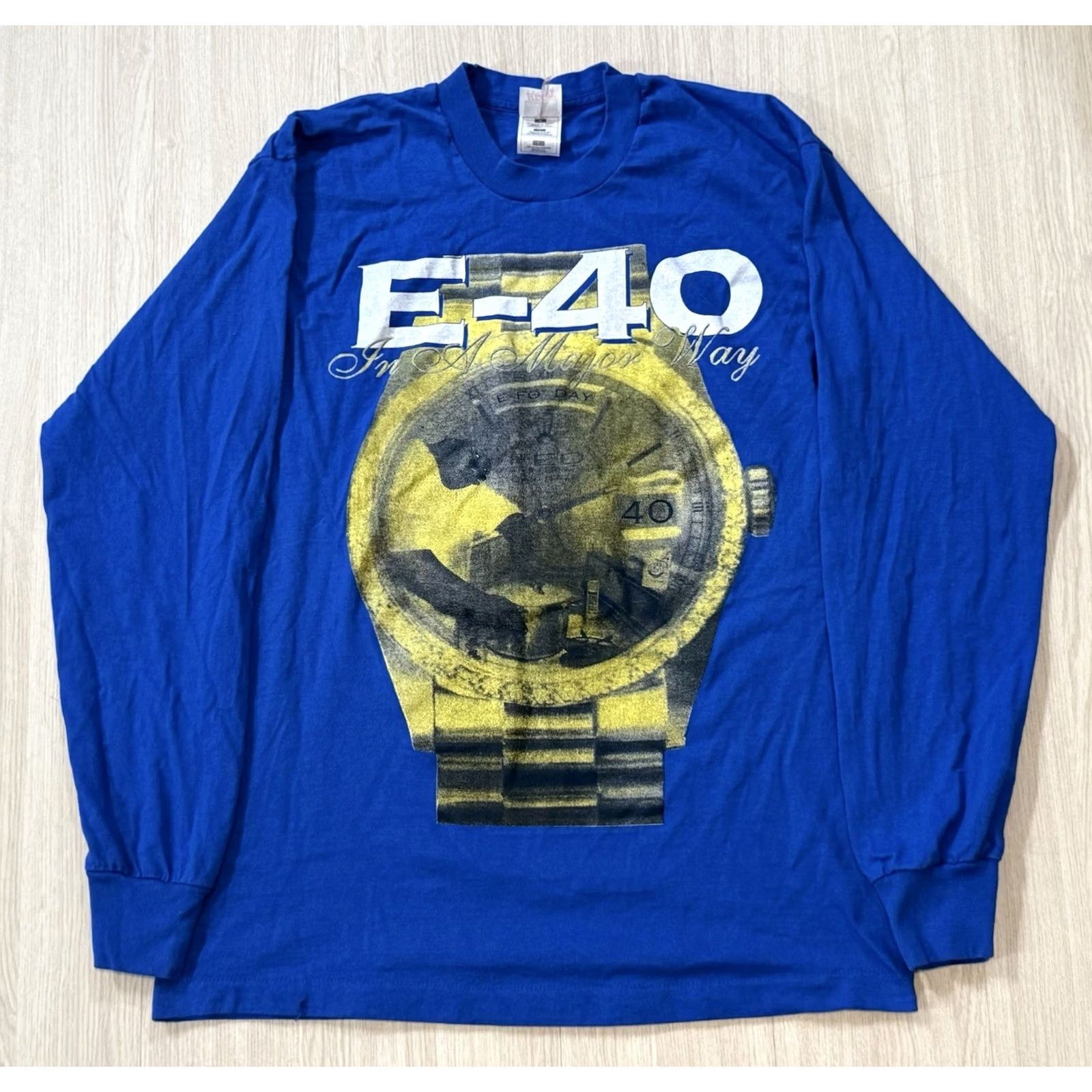 Fruit Of The Loom VINTAGE 90s E-40 In A Major Way Longsleeve Shirt Large Blue Crew Neck Cotton Graphic Print Hyphy Bay California Size US L / EU 52-54 / 3 - 2 Thumbnail