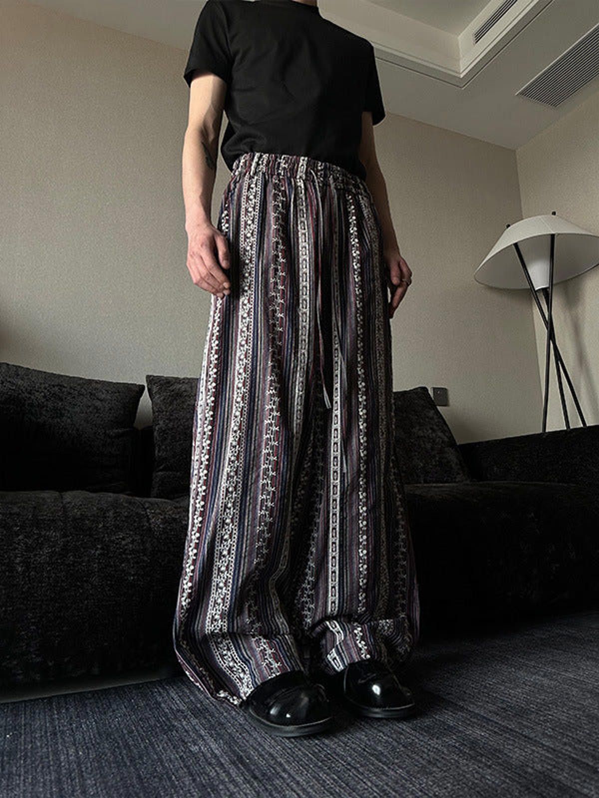 Other Black Patterned Wide Leg Pants, Loose Fit Trousers Size US 28 / EU 44 - 4 Thumbnail