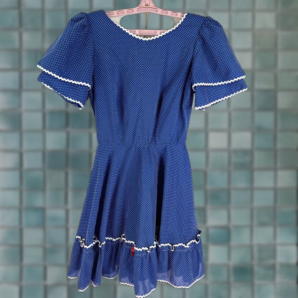 DANCER VINTAGE True Vintage Prairie Dance Polka Dot Dress Women's Size 10 Blue Flutter Sleeve A-Line Party Cocktail Western Size L / US 10 / IT 46 - 1 Thumbnail