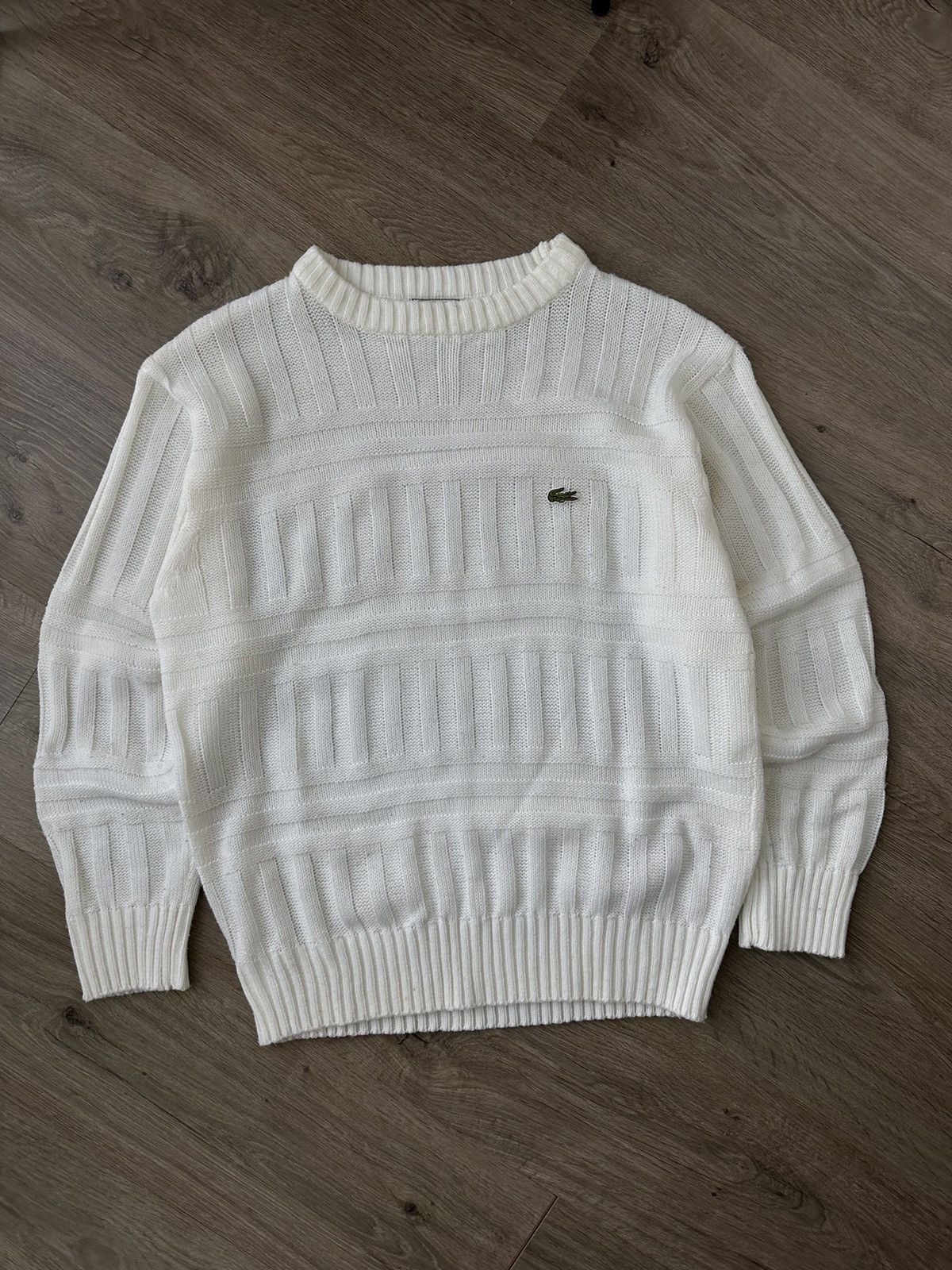 Lacoste Vintage Lacoste White Ribbed Knit Sweater Size US M / EU 48-50 / 2 - 7 Thumbnail